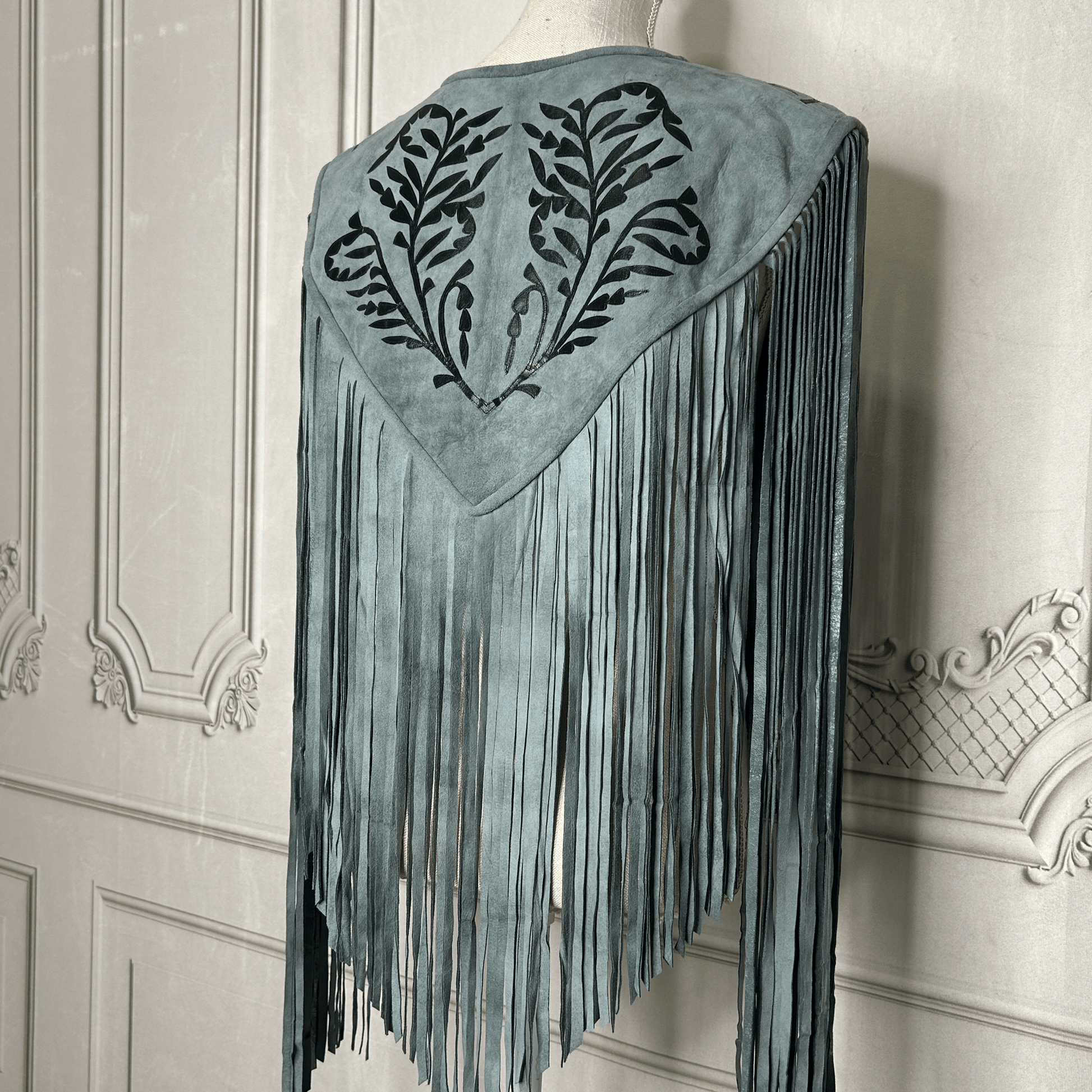 Chalina Tamaulipeca Leather Fringed Cape - Gray w/Black Chalina Tamaulipeca Leather Fringed Cape - Gray w/Black