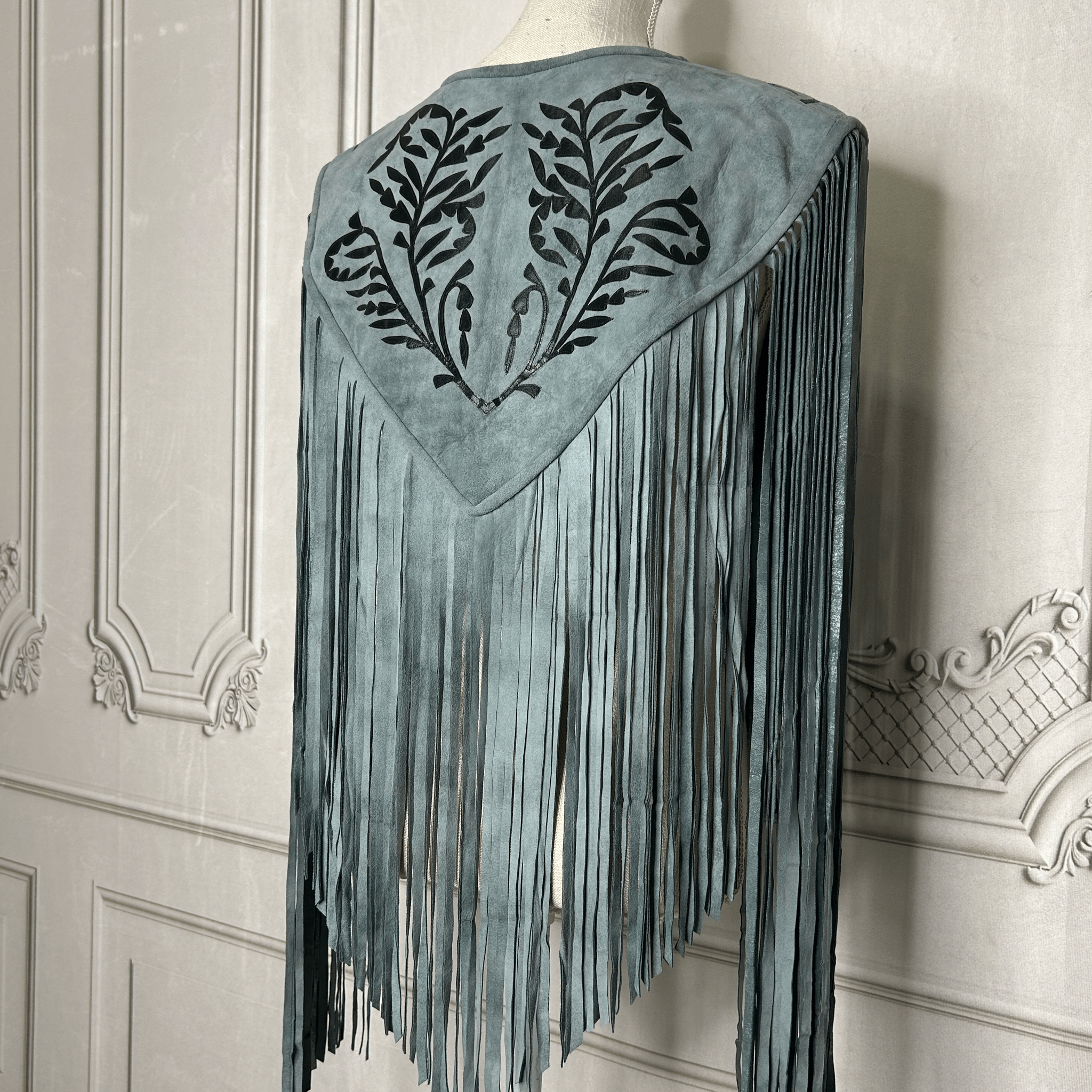 Chalina Tamaulipeca Leather Fringed Cape - Gray w/Black Chalina Tamaulipeca Leather Fringed Cape - Gray w/Black