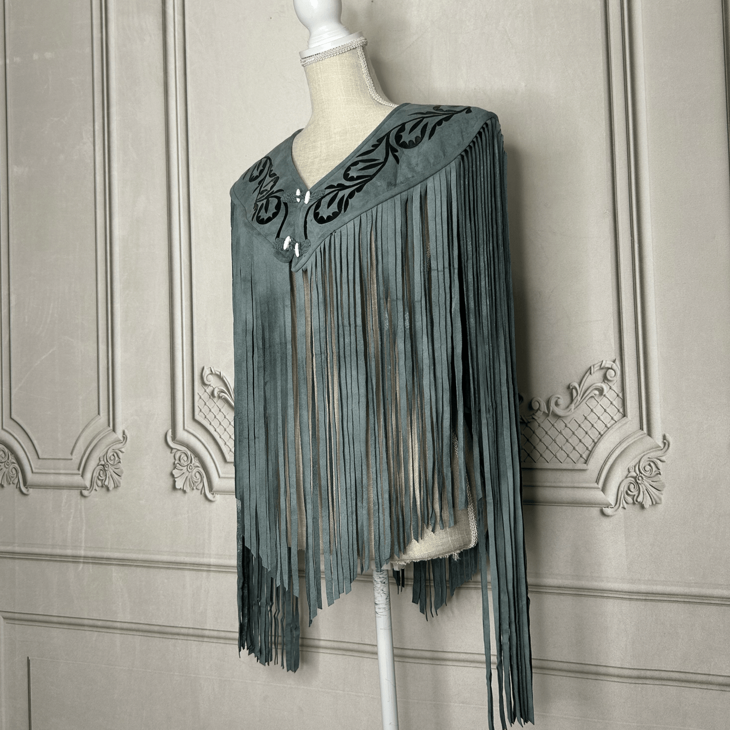 Chalina Tamaulipeca Leather Fringed Cape - Gray w/Black Chalina Tamaulipeca Leather Fringed Cape - Gray w/Black