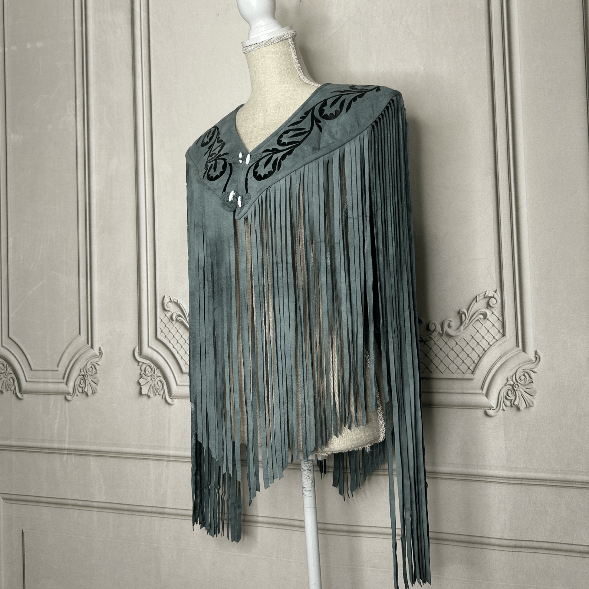 Chalina Tamaulipeca Leather Fringed Cape - Gray w/Black Chalina Tamaulipeca Leather Fringed Cape - Gray w/Black