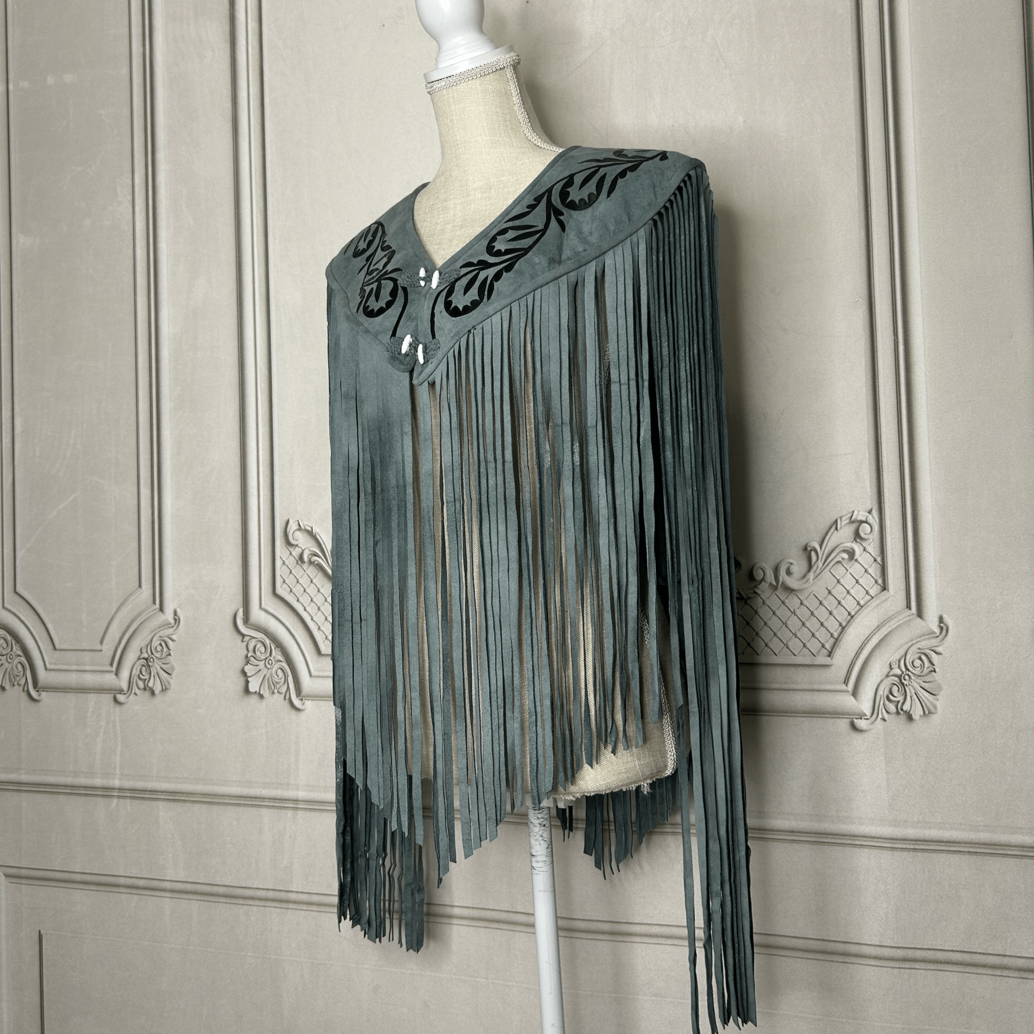 Chalina Tamaulipeca Leather Fringed Cape - Gray w/Black Chalina Tamaulipeca Leather Fringed Cape - Gray w/Black