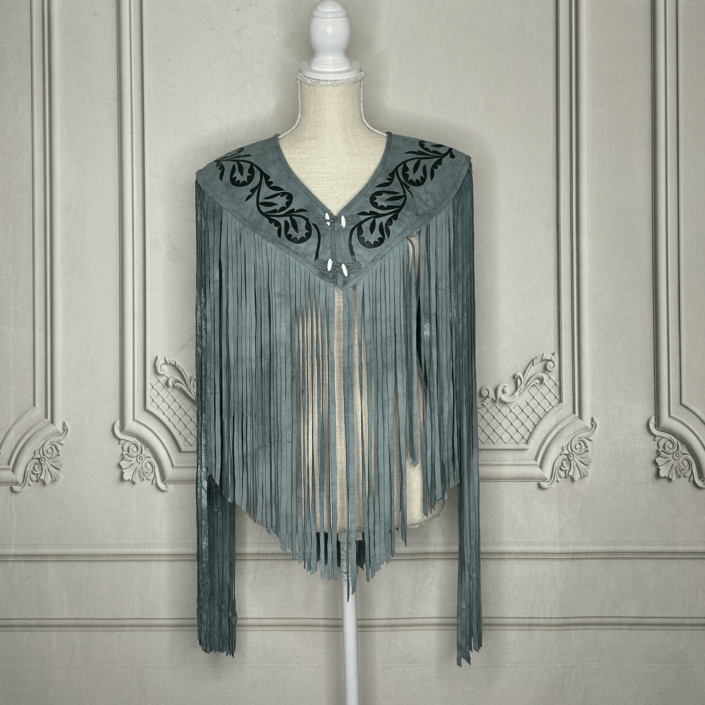 Chalina Tamaulipeca Leather Fringed Cape - Gray w/Black Chalina Tamaulipeca Leather Fringed Cape - Gray w/Black