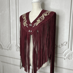 Chalina Tamaulipeca Leather Fringed Cape - Maroon w/ Gold Chalina Tamaulipeca Leather Fringed Cape - Maroon w/ Gold
