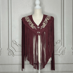 Chalina Tamaulipeca Leather Fringed Cape - Maroon w/ Gold Chalina Tamaulipeca Leather Fringed Cape - Maroon w/ Gold
