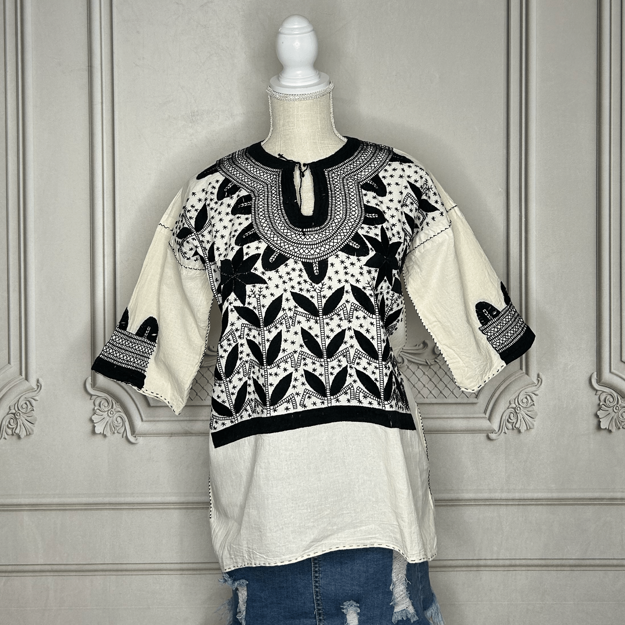 Corn Motif Mexican Blouse 3/4 Sleeve Corn Motif Mexican Blouse 3/4 Sleeve