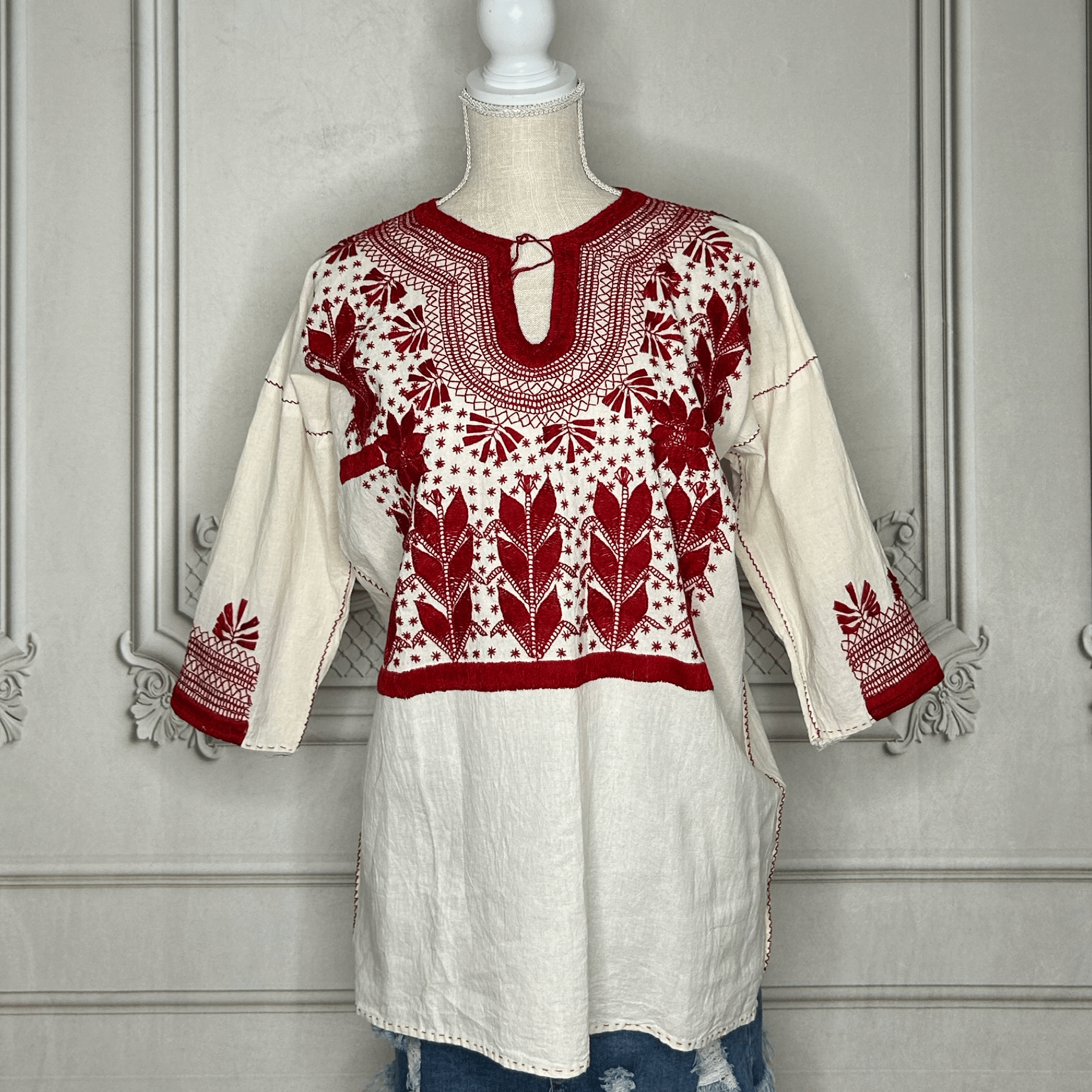 Corn Motif Mexican Blouse 3/4 Sleeve Corn Motif Mexican Blouse 3/4 Sleeve