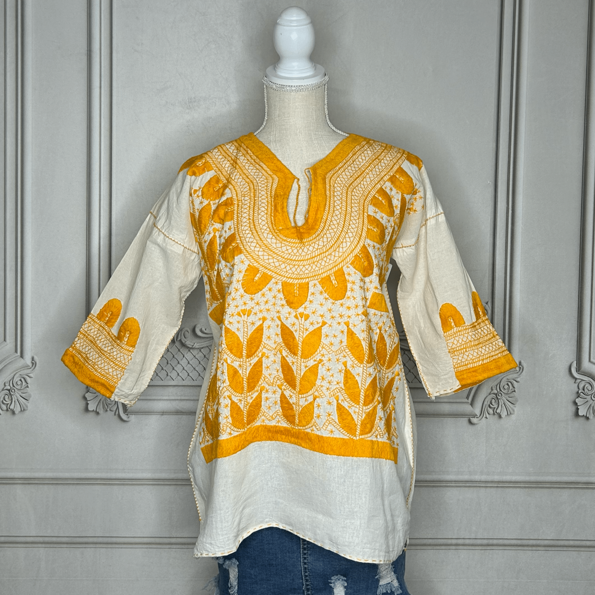 Corn Motif Mexican Blouse 3/4 Sleeve Corn Motif Mexican Blouse 3/4 Sleeve