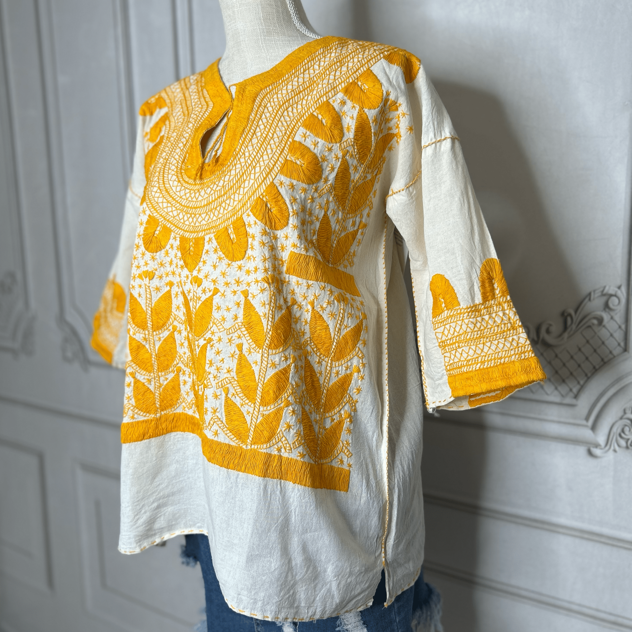 Corn Motif Mexican Blouse 3/4 Sleeve Corn Motif Mexican Blouse 3/4 Sleeve