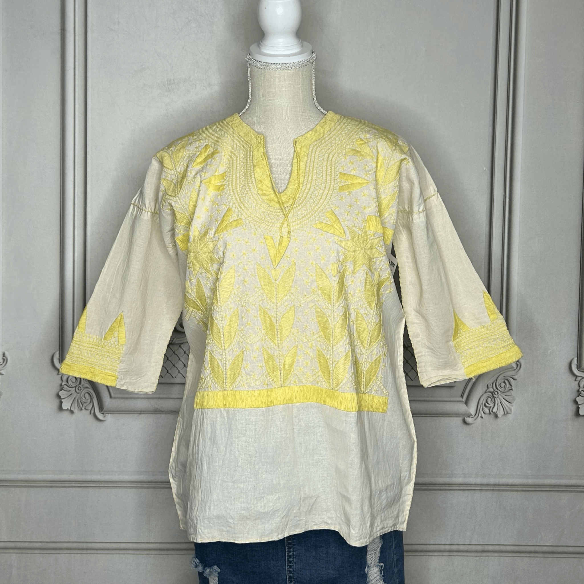 Corn Motif Mexican Blouse 3/4 Sleeve Corn Motif Mexican Blouse 3/4 Sleeve