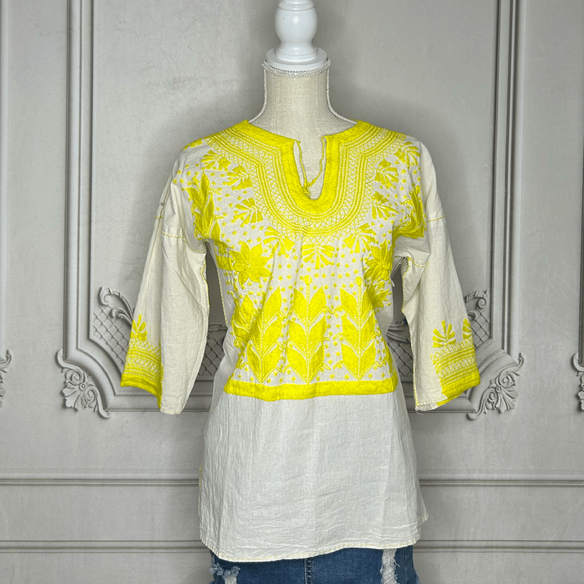 Corn Motif Mexican Blouse 3/4 Sleeve Corn Motif Mexican Blouse 3/4 Sleeve