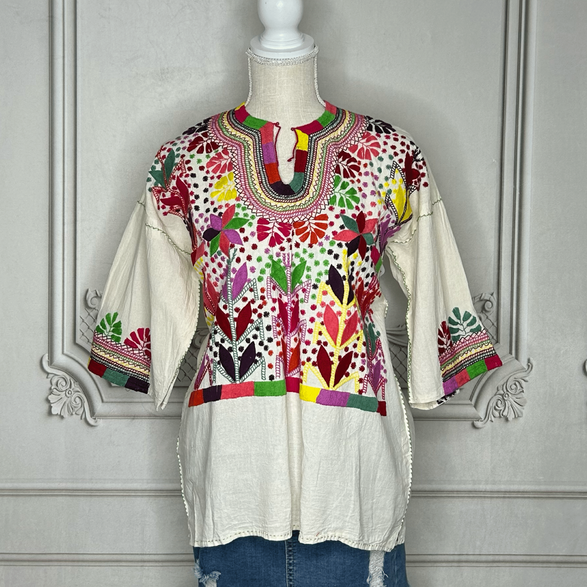 Corn Motif Mexican Blouse 3/4 Sleeve - Multi Corn Motif Mexican Blouse 3/4 Sleeve - Multi