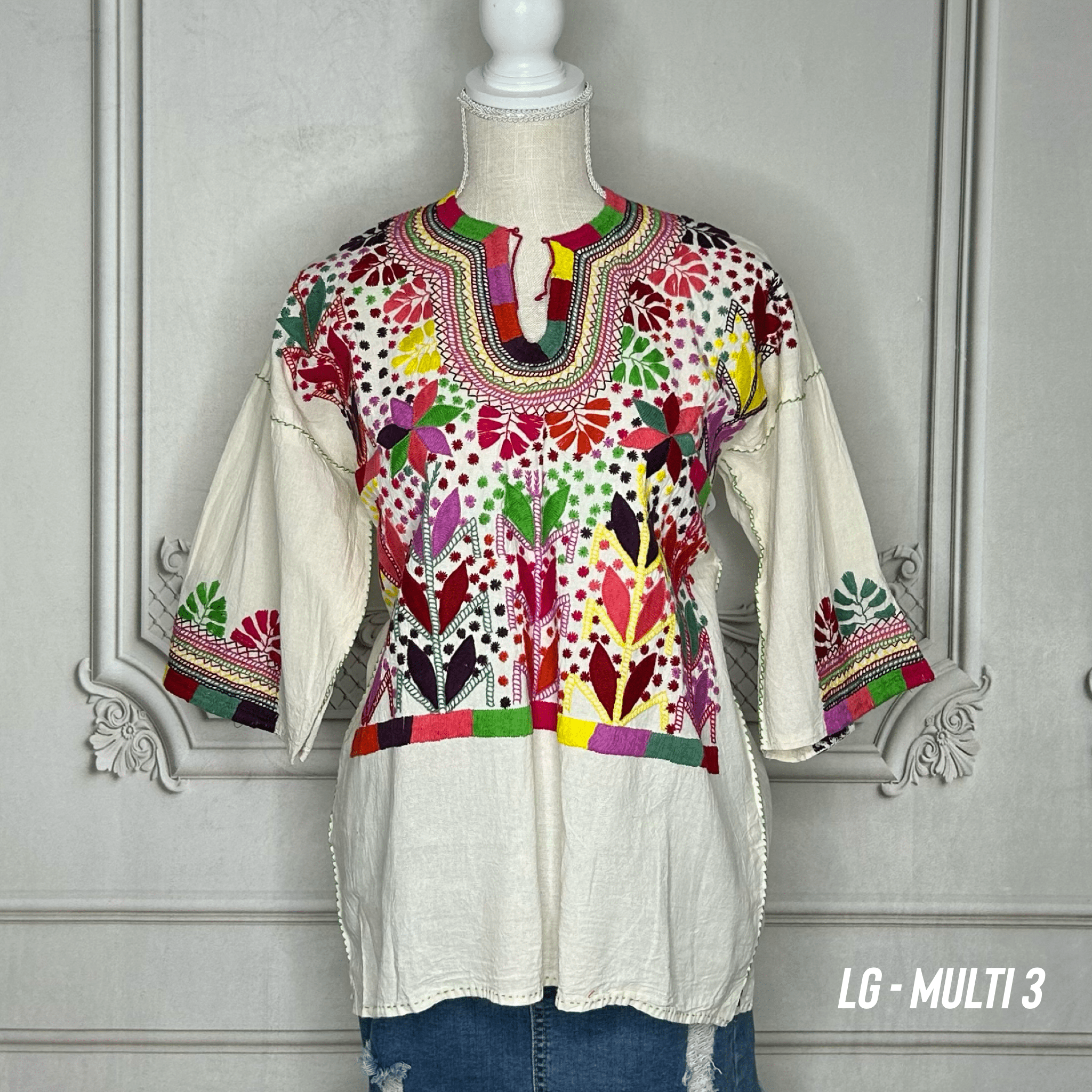 Corn Motif Mexican Blouse 3/4 Sleeve - Multi Corn Motif Mexican Blouse 3/4 Sleeve - Multi