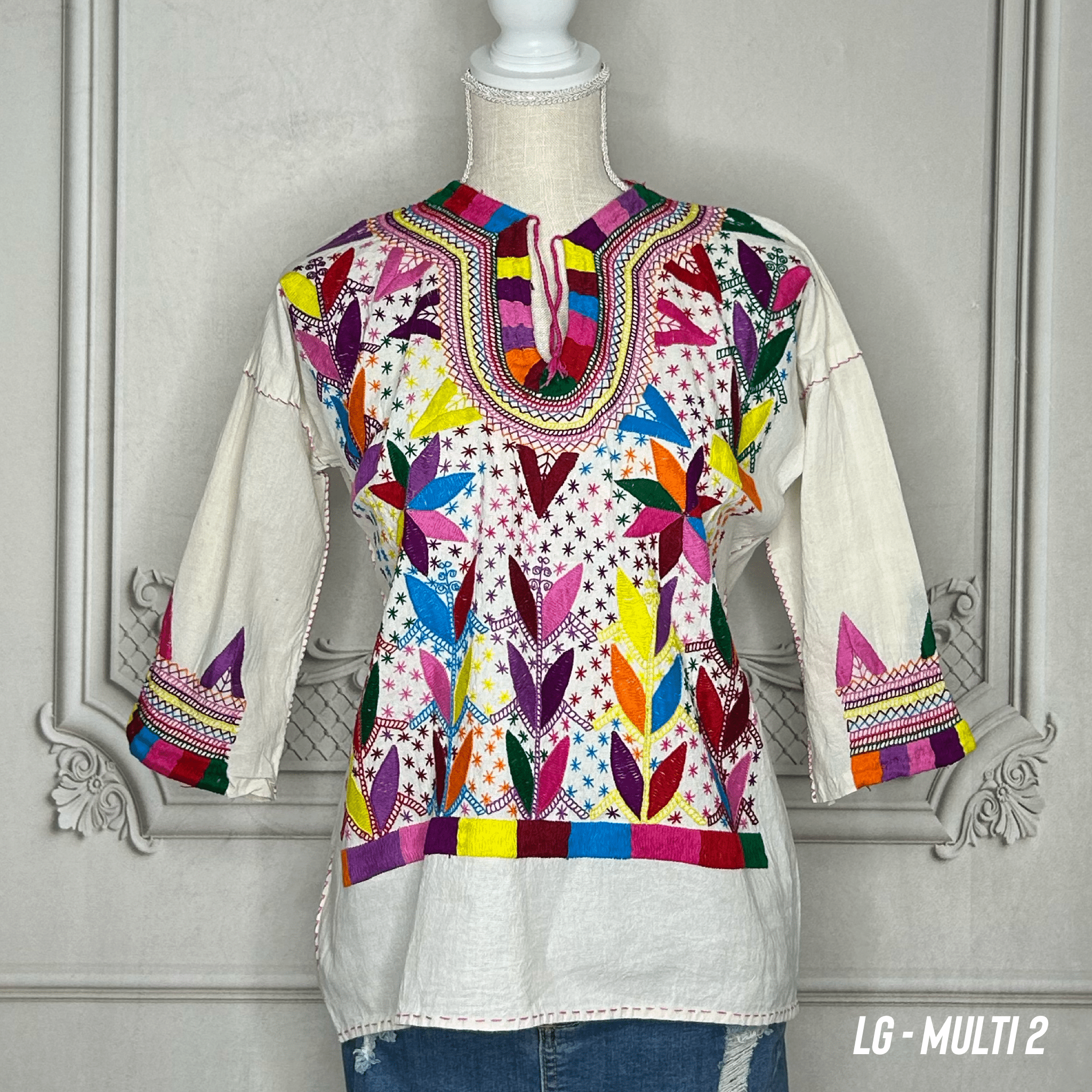 Corn Motif Mexican Blouse 3/4 Sleeve - Multi Corn Motif Mexican Blouse 3/4 Sleeve - Multi
