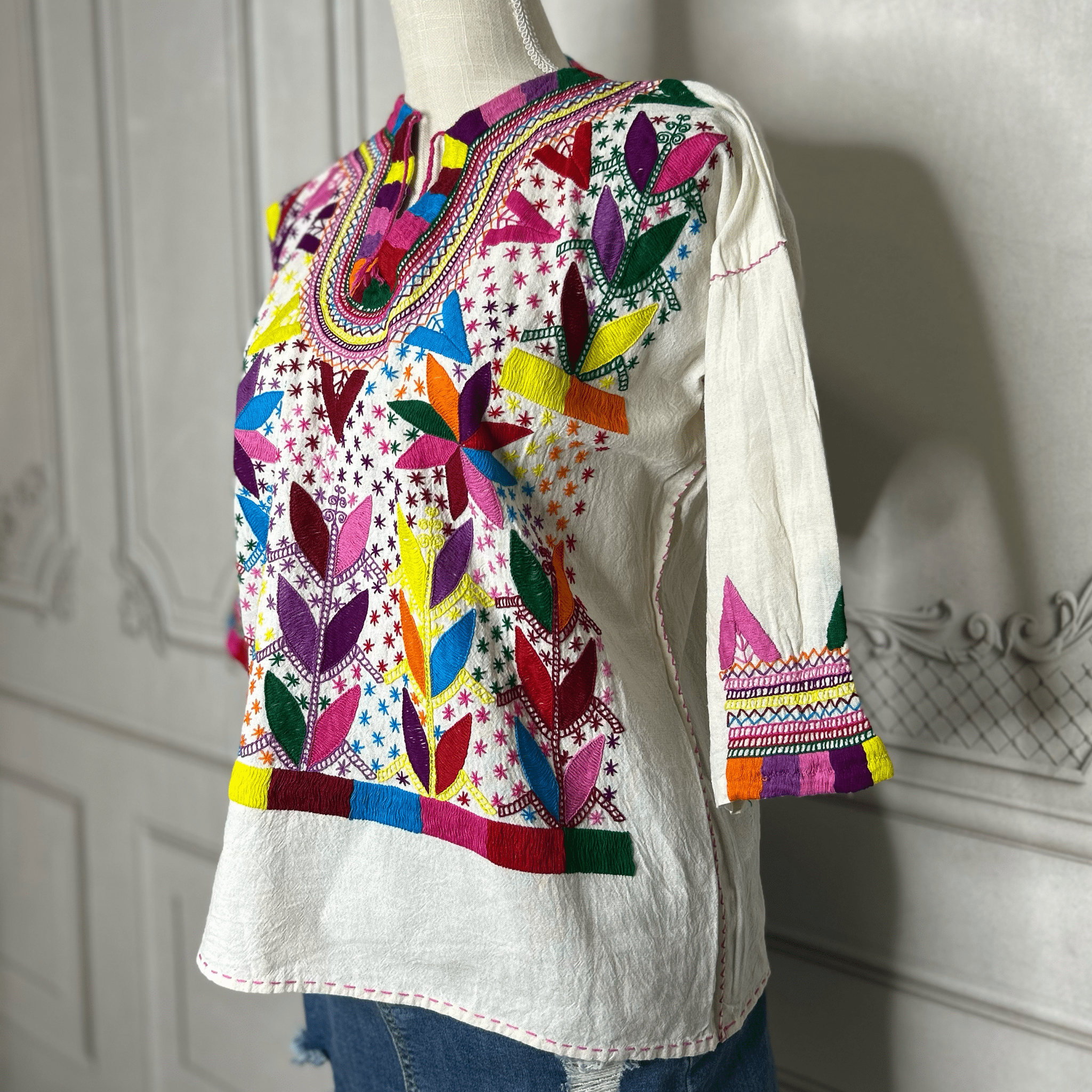 Corn Motif Mexican Blouse 3/4 Sleeve - Multi Corn Motif Mexican Blouse 3/4 Sleeve - Multi