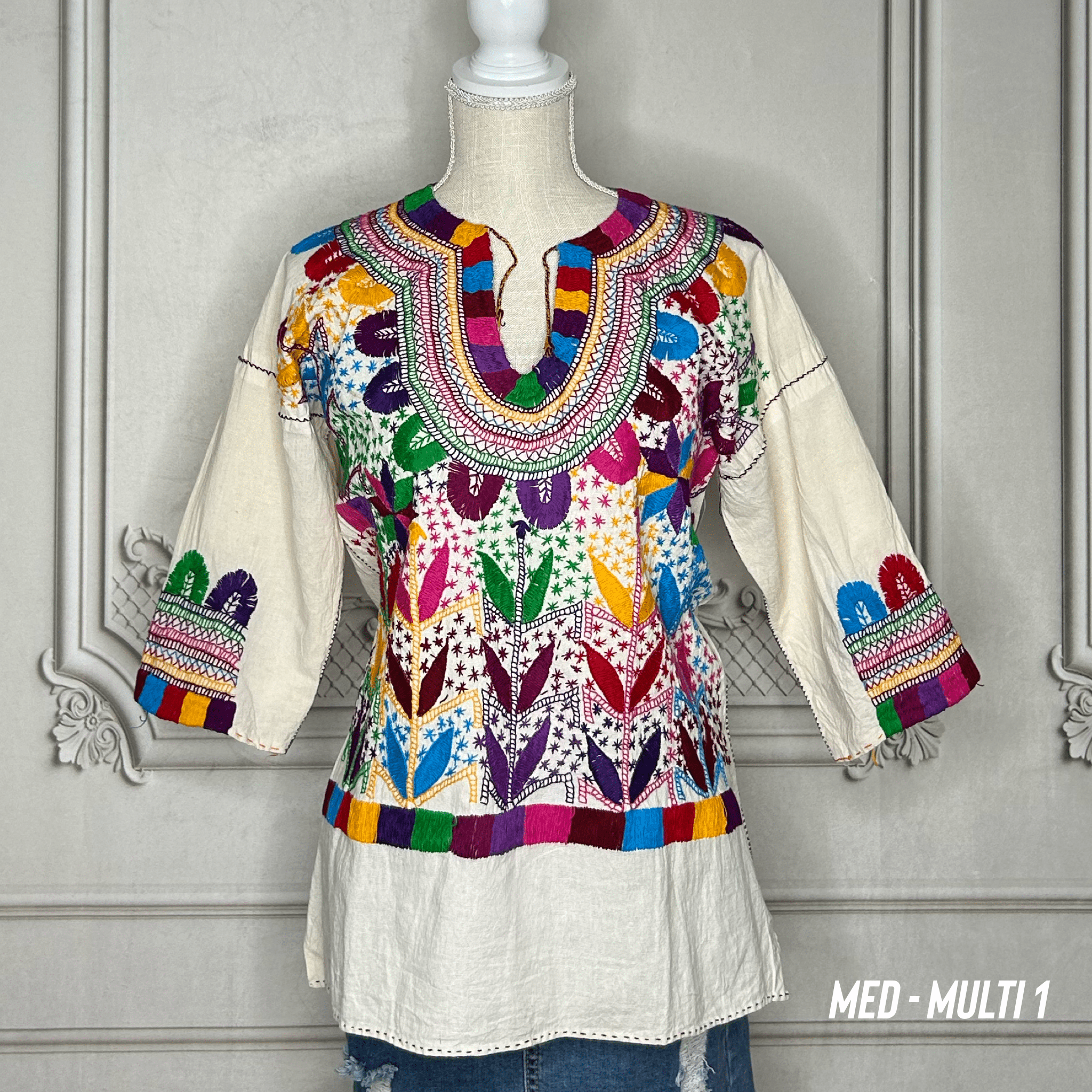 Corn Motif Mexican Blouse 3/4 Sleeve - Multi Corn Motif Mexican Blouse 3/4 Sleeve - Multi