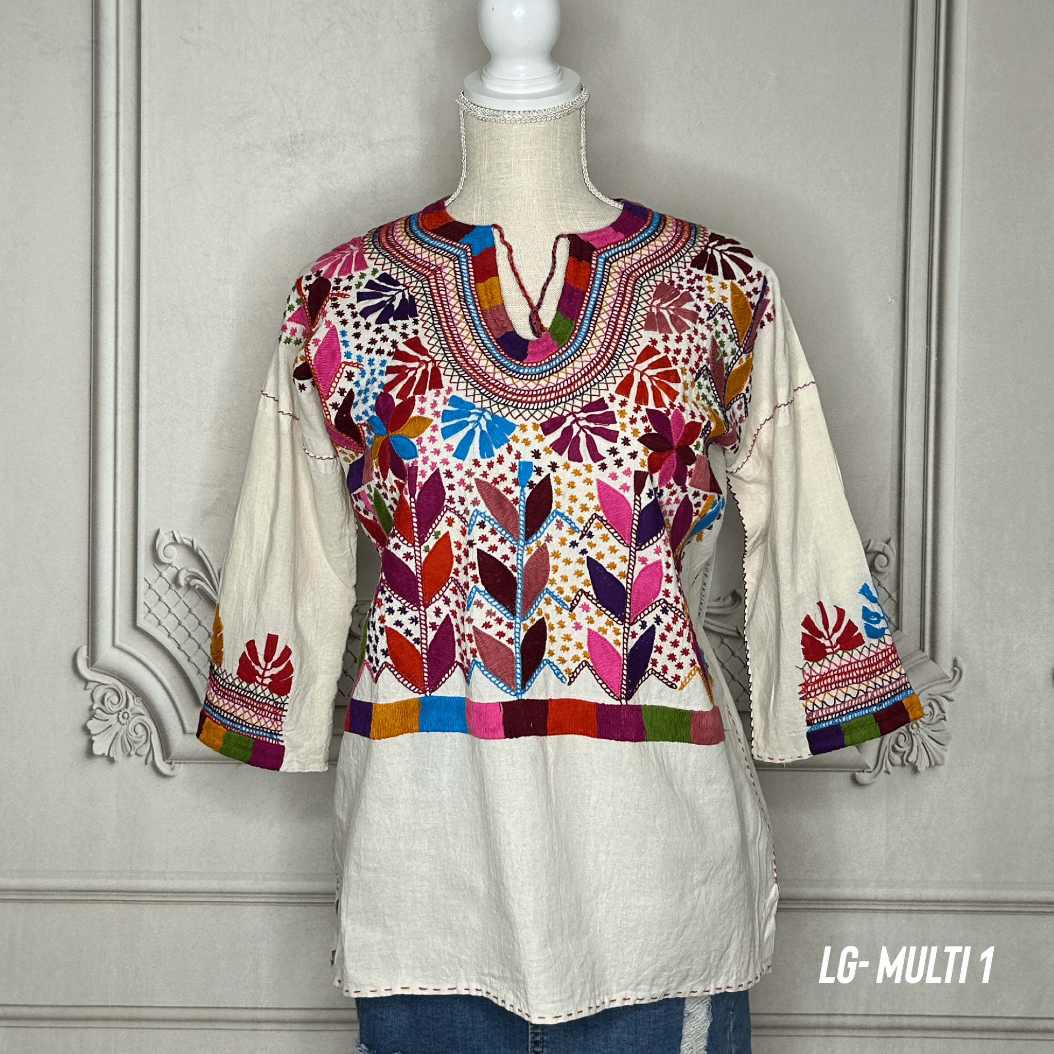 Corn Motif Mexican Blouse 3/4 Sleeve - Multi Corn Motif Mexican Blouse 3/4 Sleeve - Multi