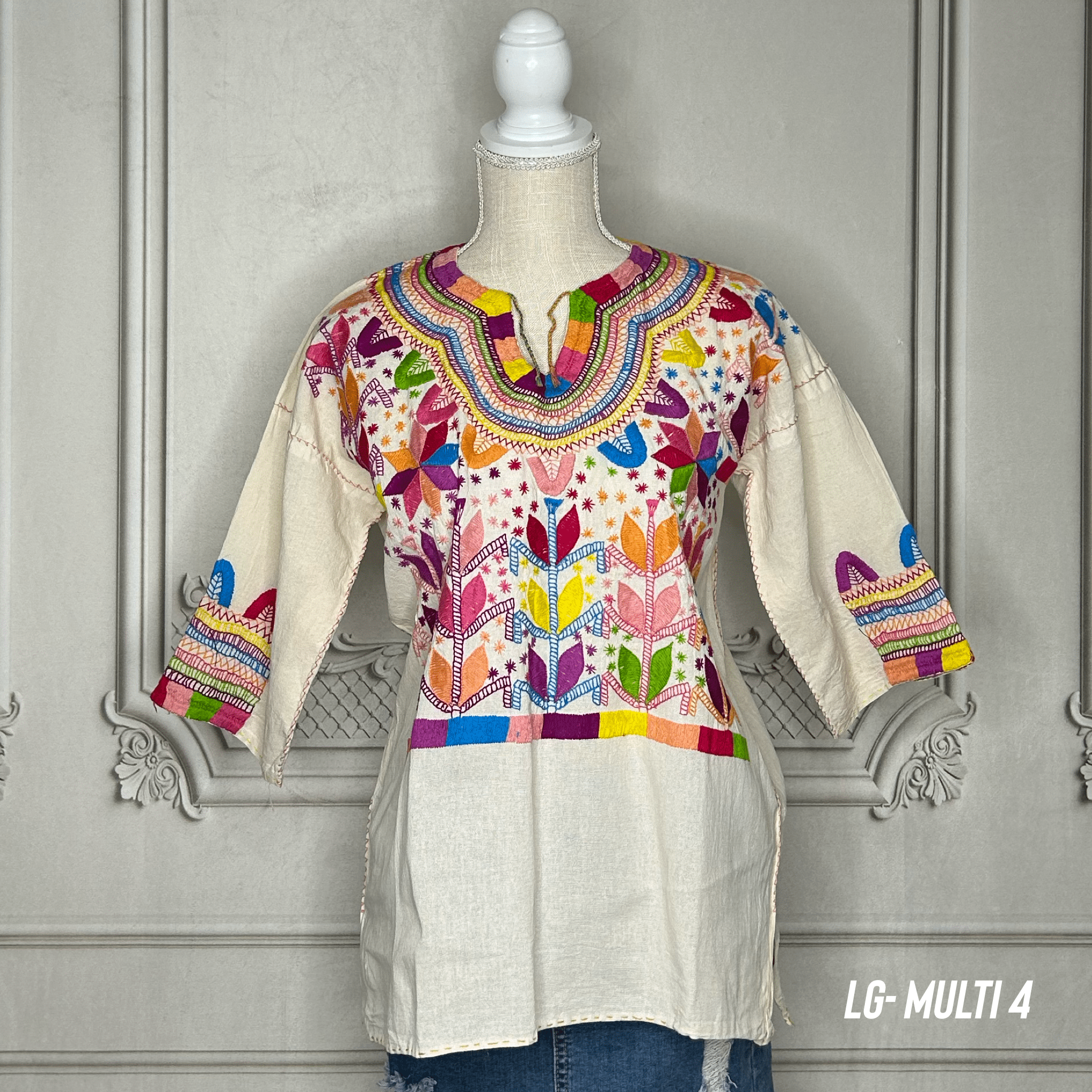 Corn Motif Mexican Blouse 3/4 Sleeve - Multi Corn Motif Mexican Blouse 3/4 Sleeve - Multi