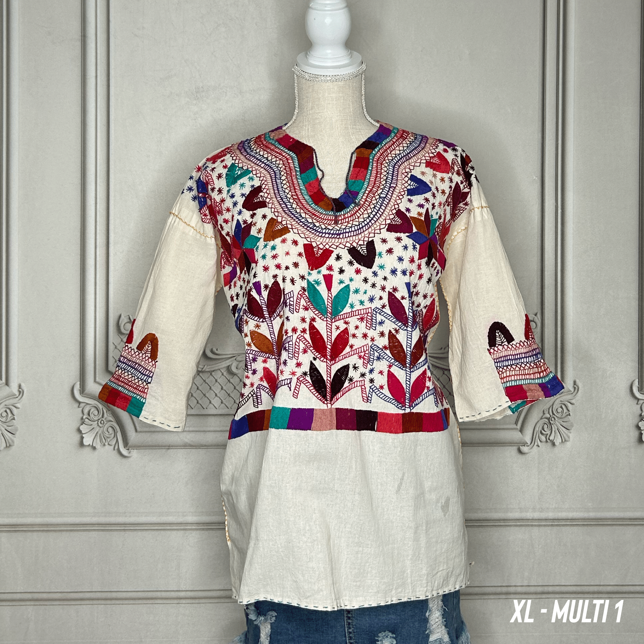 Corn Motif Mexican Blouse 3/4 Sleeve - Multi Corn Motif Mexican Blouse 3/4 Sleeve - Multi
