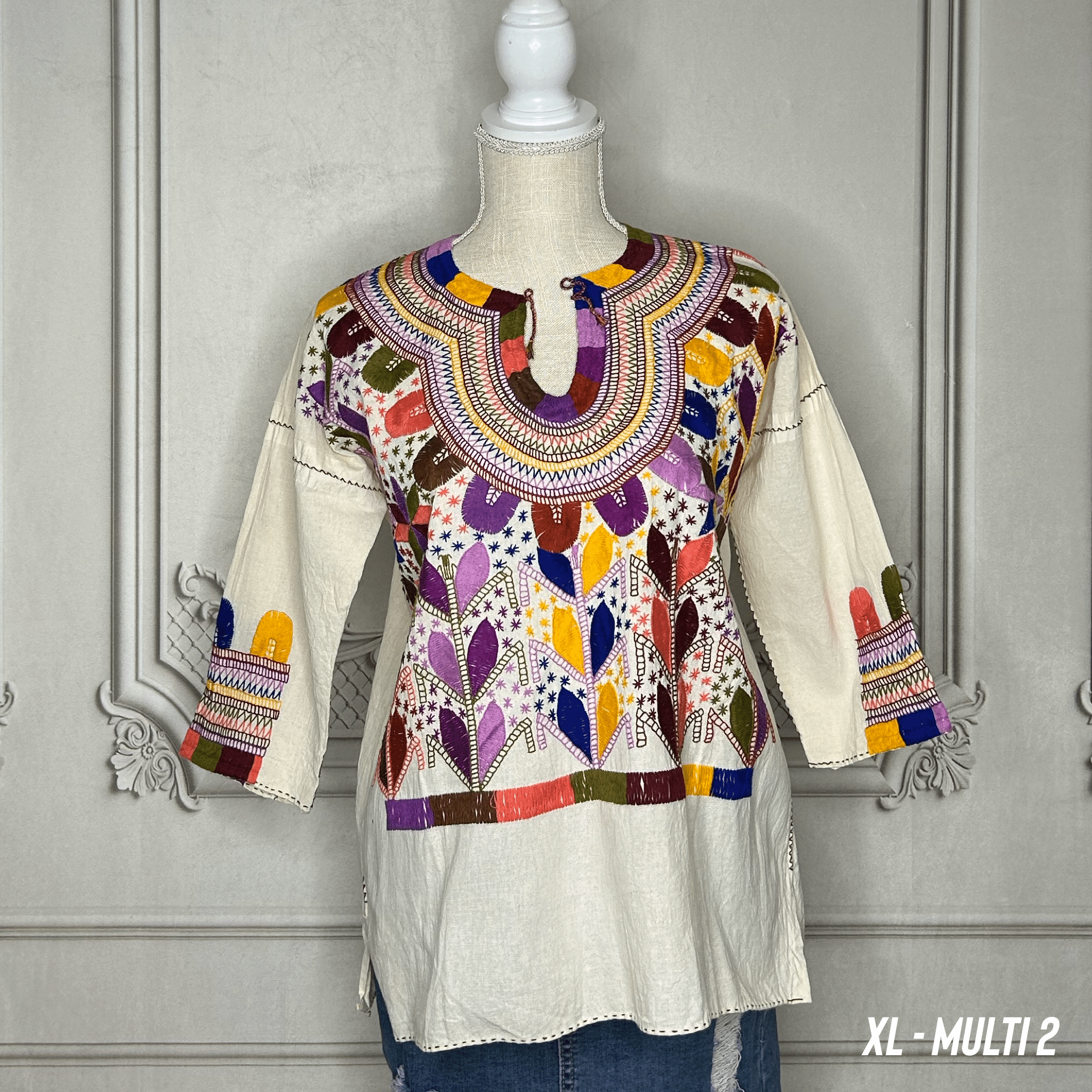 Corn Motif Mexican Blouse 3/4 Sleeve - Multi Corn Motif Mexican Blouse 3/4 Sleeve - Multi
