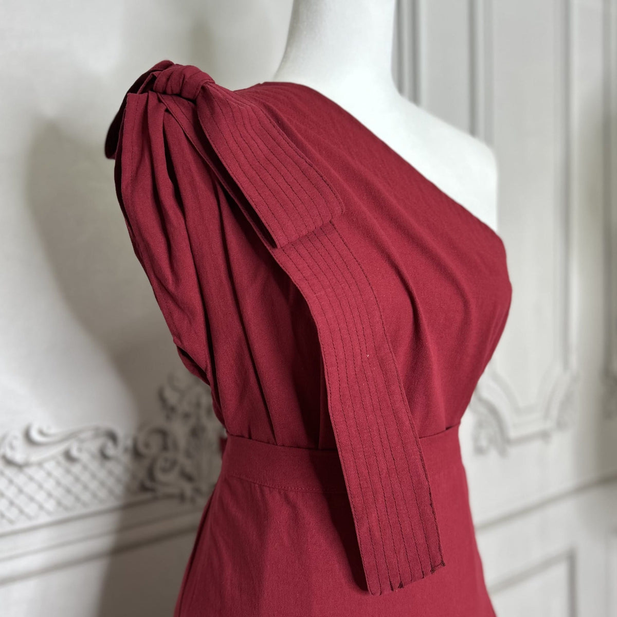 Cotton One Shoulder Blouse and Skirt Set - Bow Detail Cotton One Shoulder Blouse and Skirt Set - Bow Detail