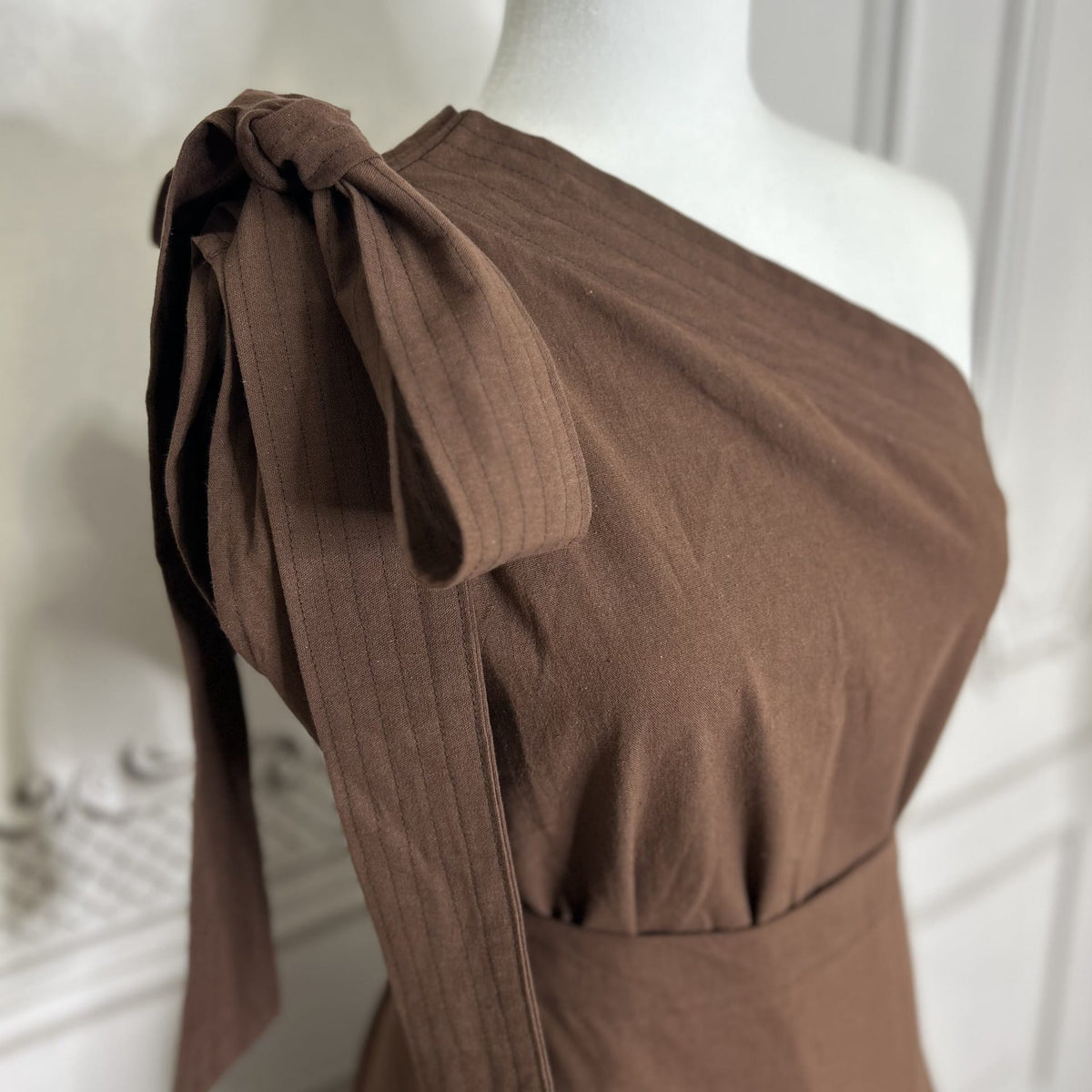 Cotton One Shoulder Blouse and Skirt Set - Bow Detail Cotton One Shoulder Blouse and Skirt Set - Bow Detail