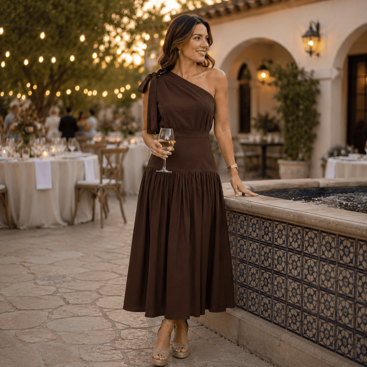 Cotton One Shoulder Blouse and Skirt Set - Bow Detail Cotton One Shoulder Blouse and Skirt Set - Bow Detail