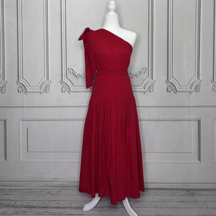 Cotton One Shoulder Blouse and Skirt Set - Bow Detail Cotton One Shoulder Blouse and Skirt Set - Bow Detail
