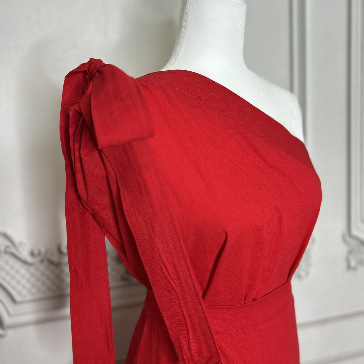 Cotton One Shoulder Blouse and Skirt Set - Bow Detail Cotton One Shoulder Blouse and Skirt Set - Bow Detail