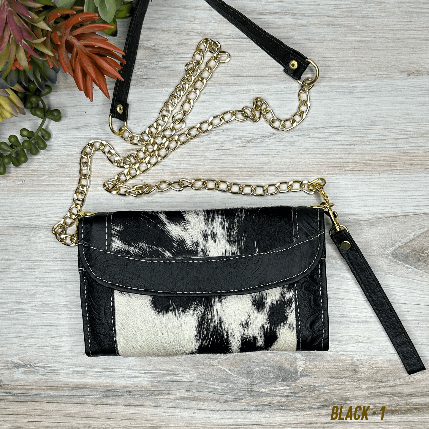 Cowhide Convertible Floral Tooled Wallet