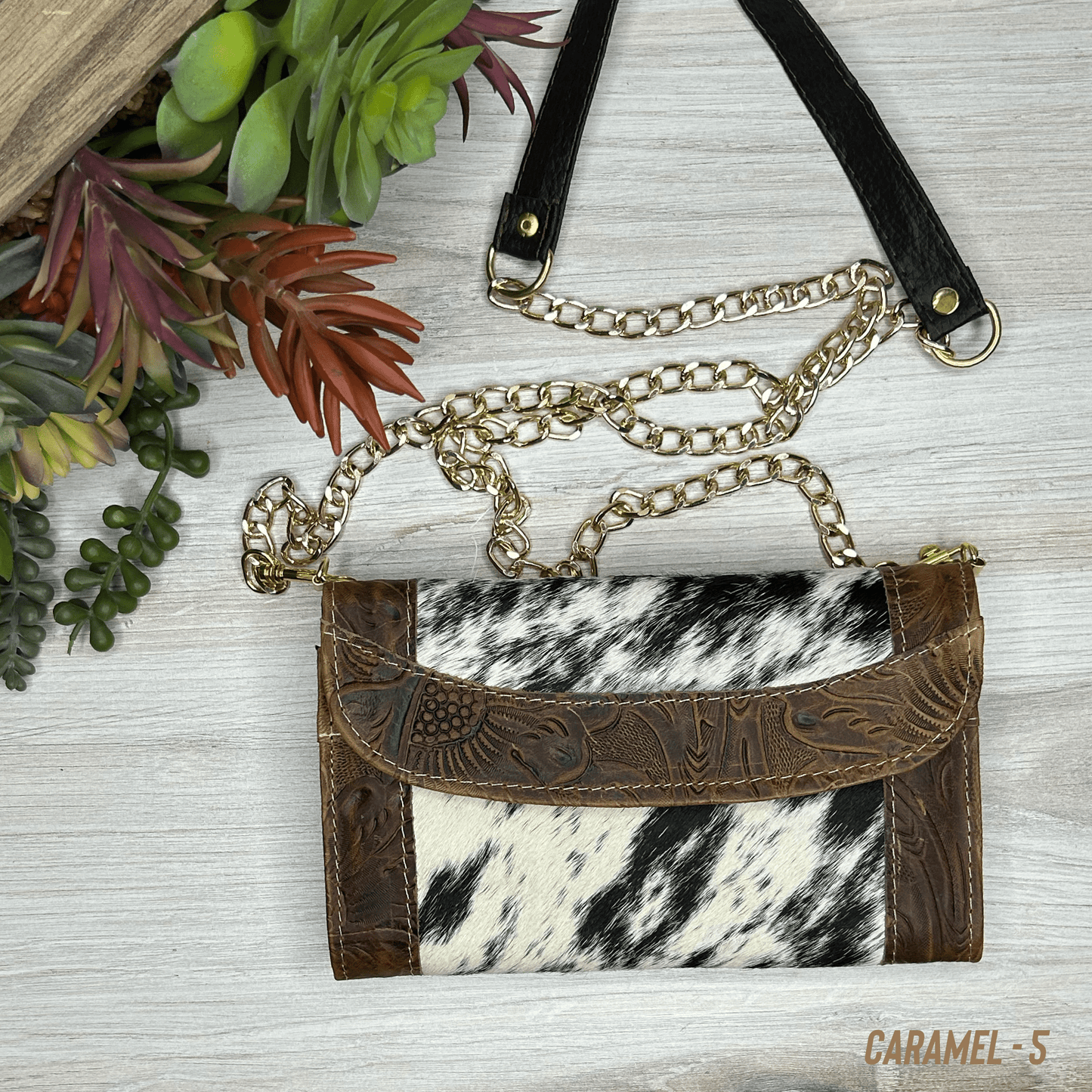 Cowhide Convertible Floral Tooled Wallet