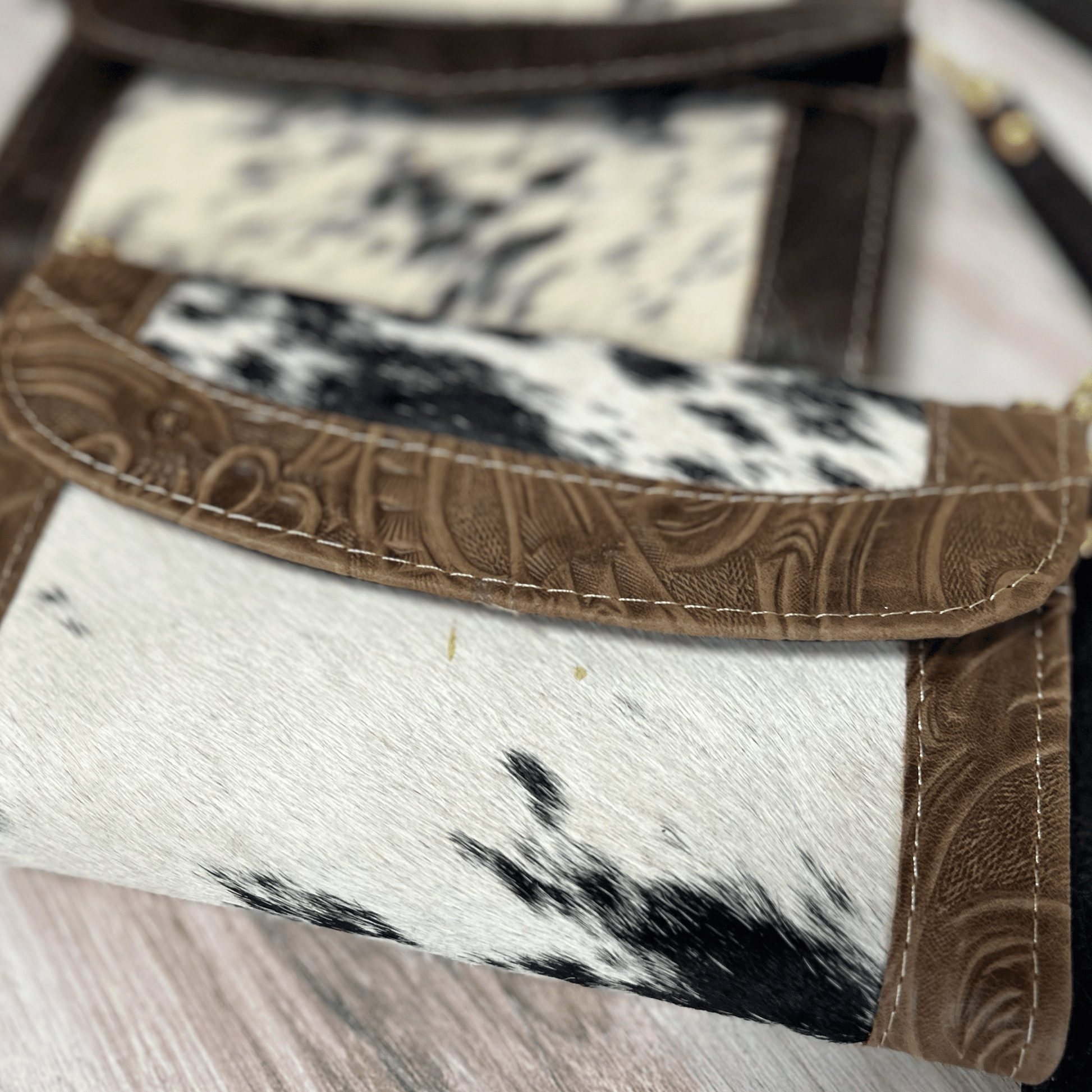 Cowhide Convertible Floral Tooled Wallet