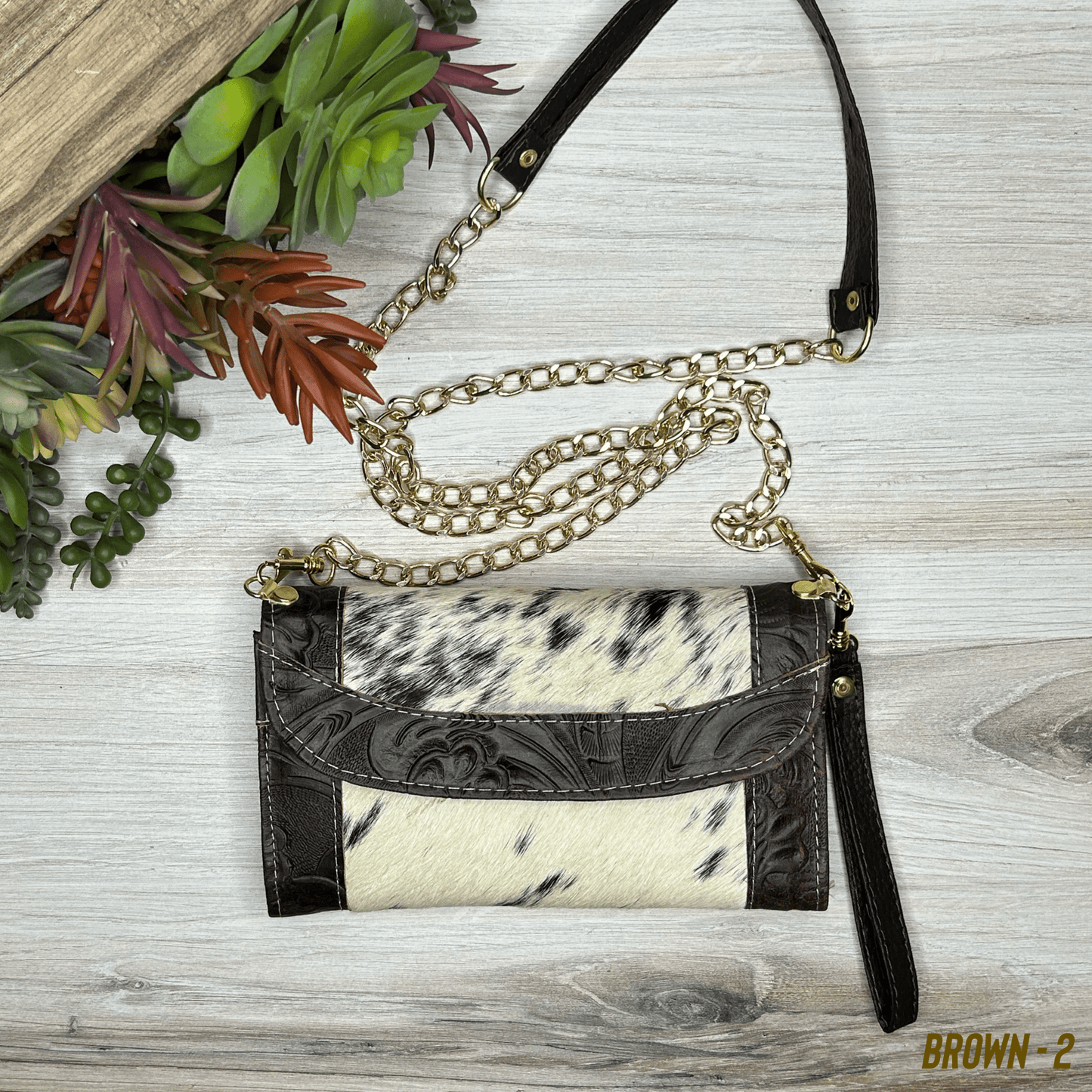 Cowhide Convertible Floral Tooled Wallet