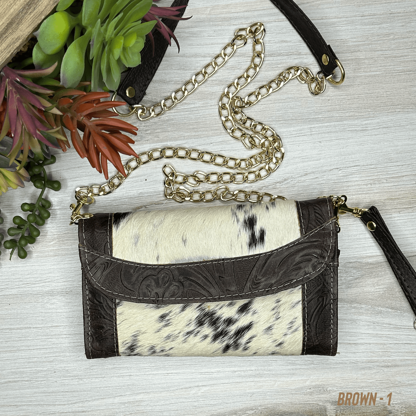 Cowhide Convertible Floral Tooled Wallet