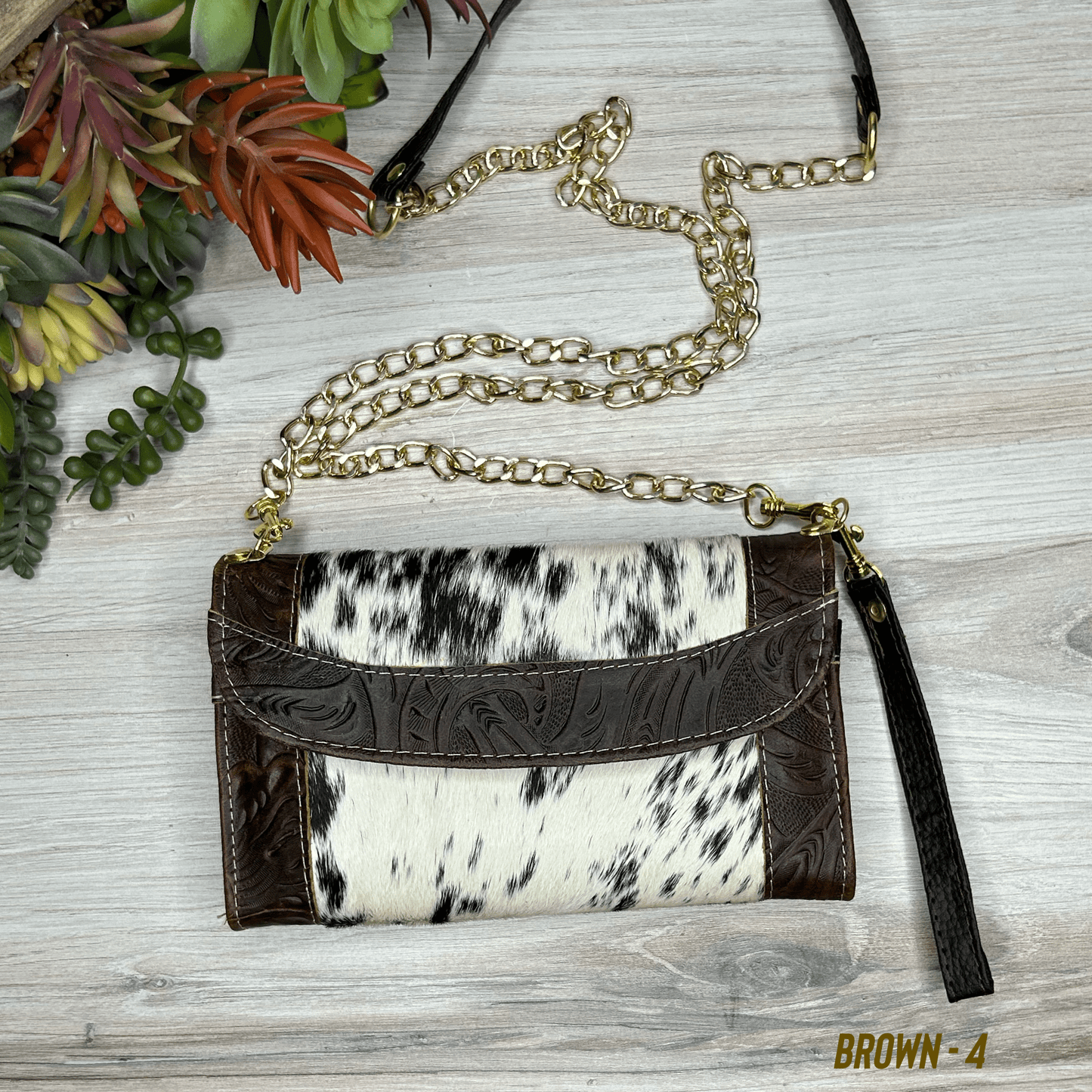 Cowhide Convertible Floral Tooled Wallet