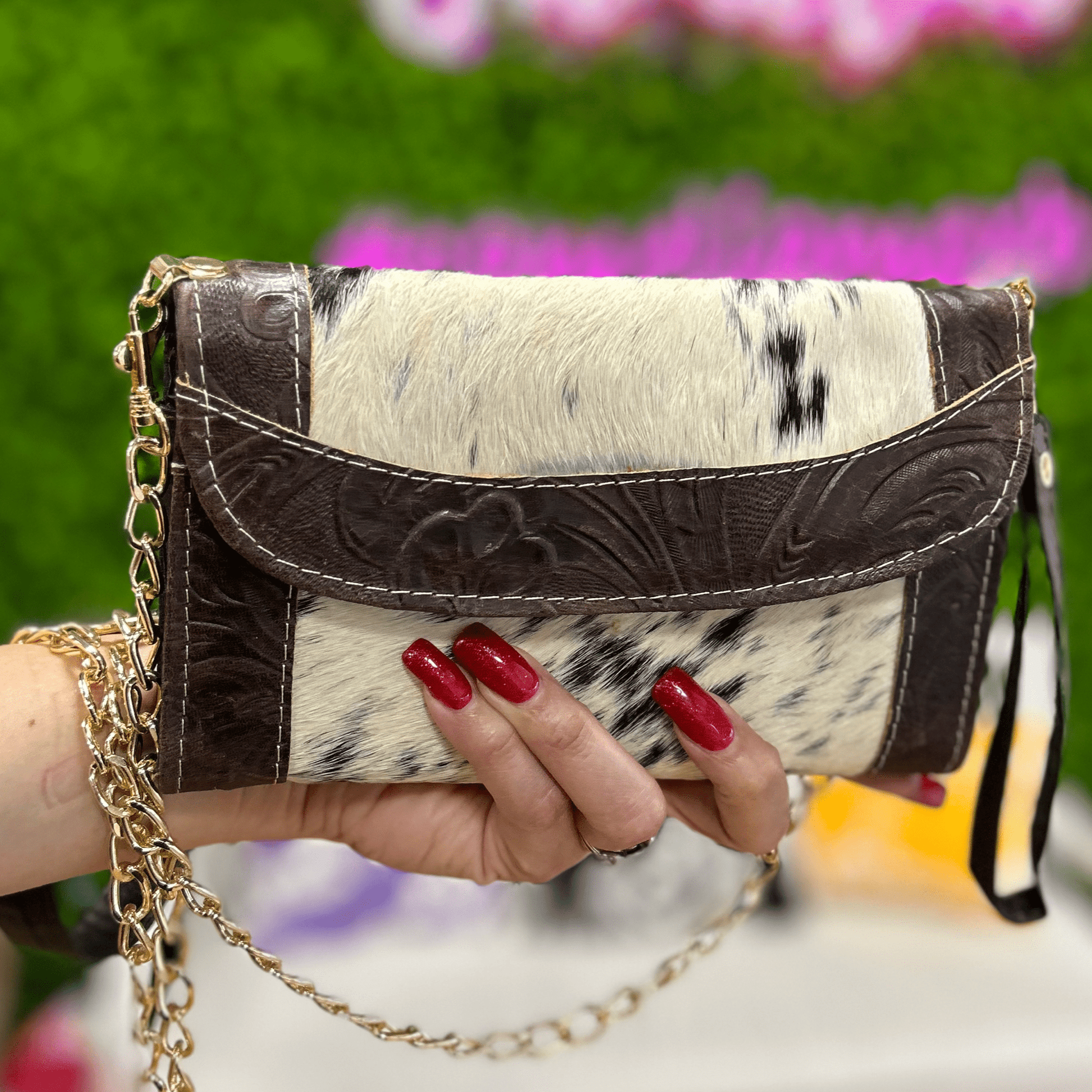 Cowhide Convertible Floral Tooled Wallet