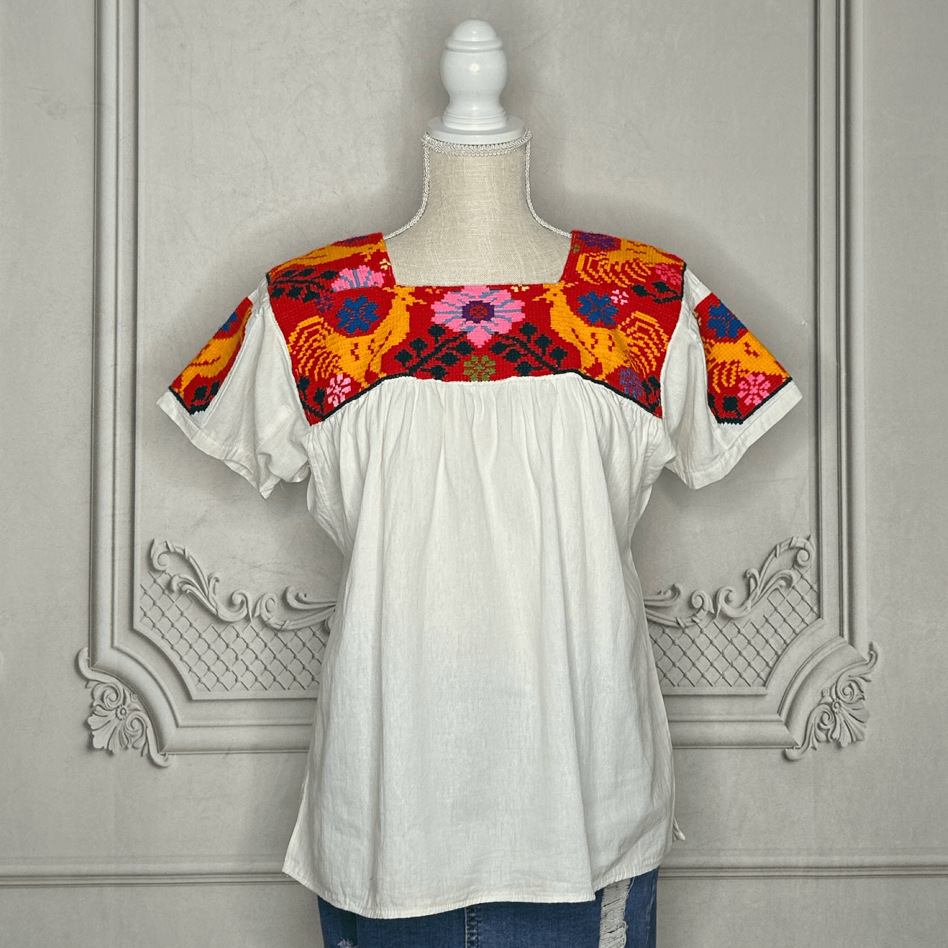 Cross Stitch Chicontepec Nahua Tunic - Rooster