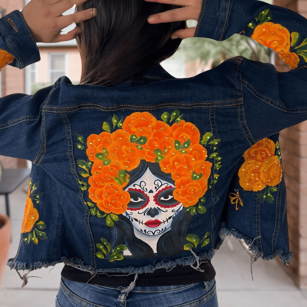 Day of the Dead Catrina  Denim Jacket - Hand Painted Day of the Dead Catrina  Denim Jacket - Hand Painted