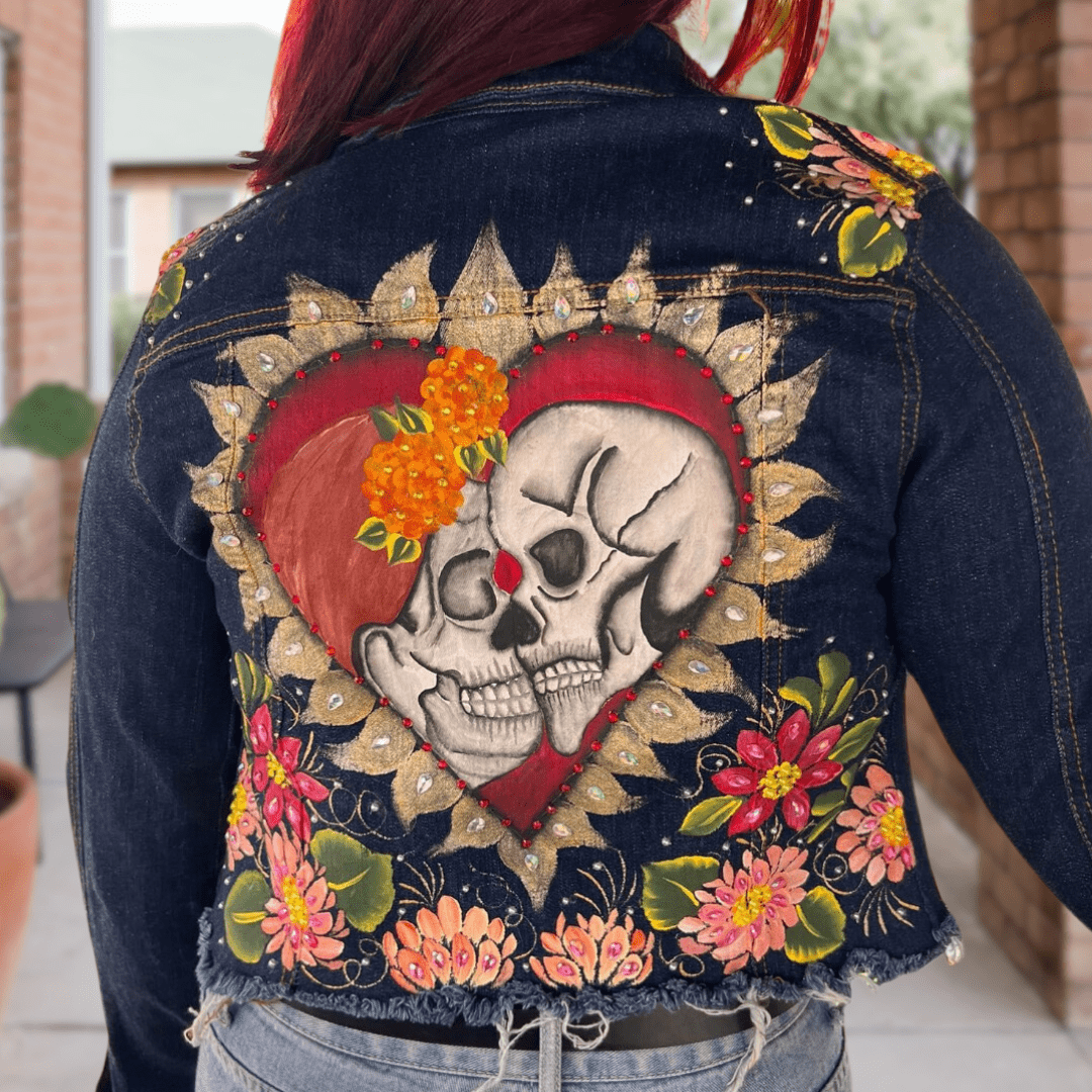 Day of the Dead  Denim Jacket - Hand Painted Day of the Dead  Denim Jacket - Hand Painted