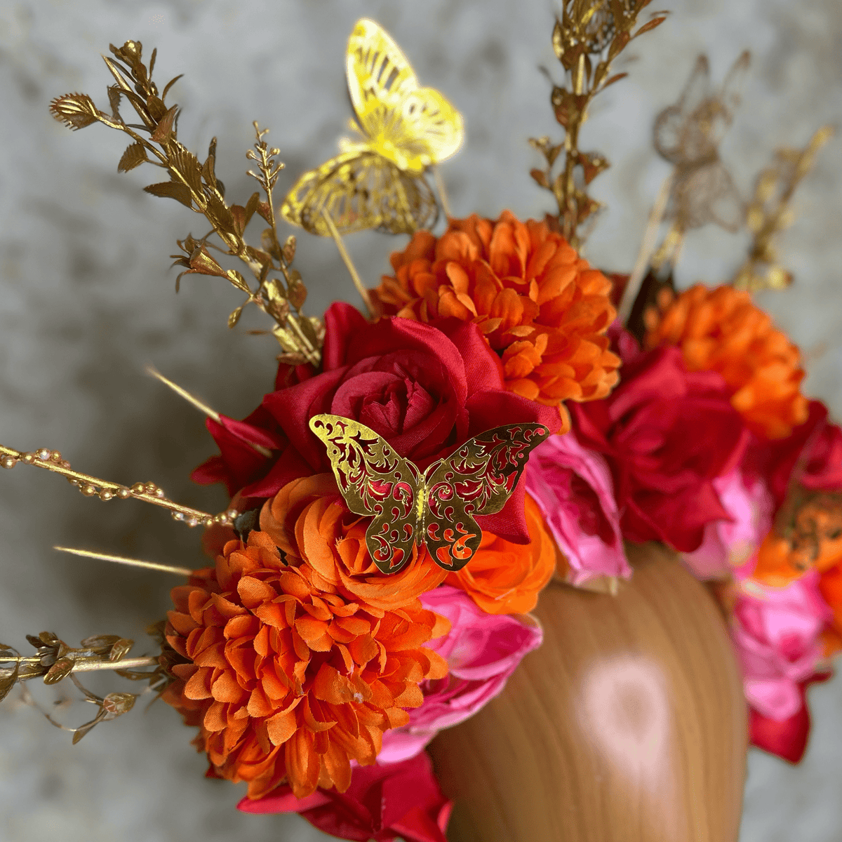 Day of the Dead  Headpiece - Gold Butterflies Day of the Dead  Headpiece - Gold Butterflies