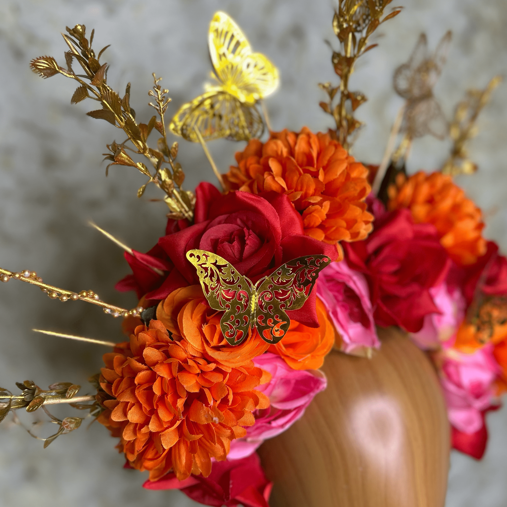 Day of the Dead  Headpiece - Gold Butterflies Day of the Dead  Headpiece - Gold Butterflies