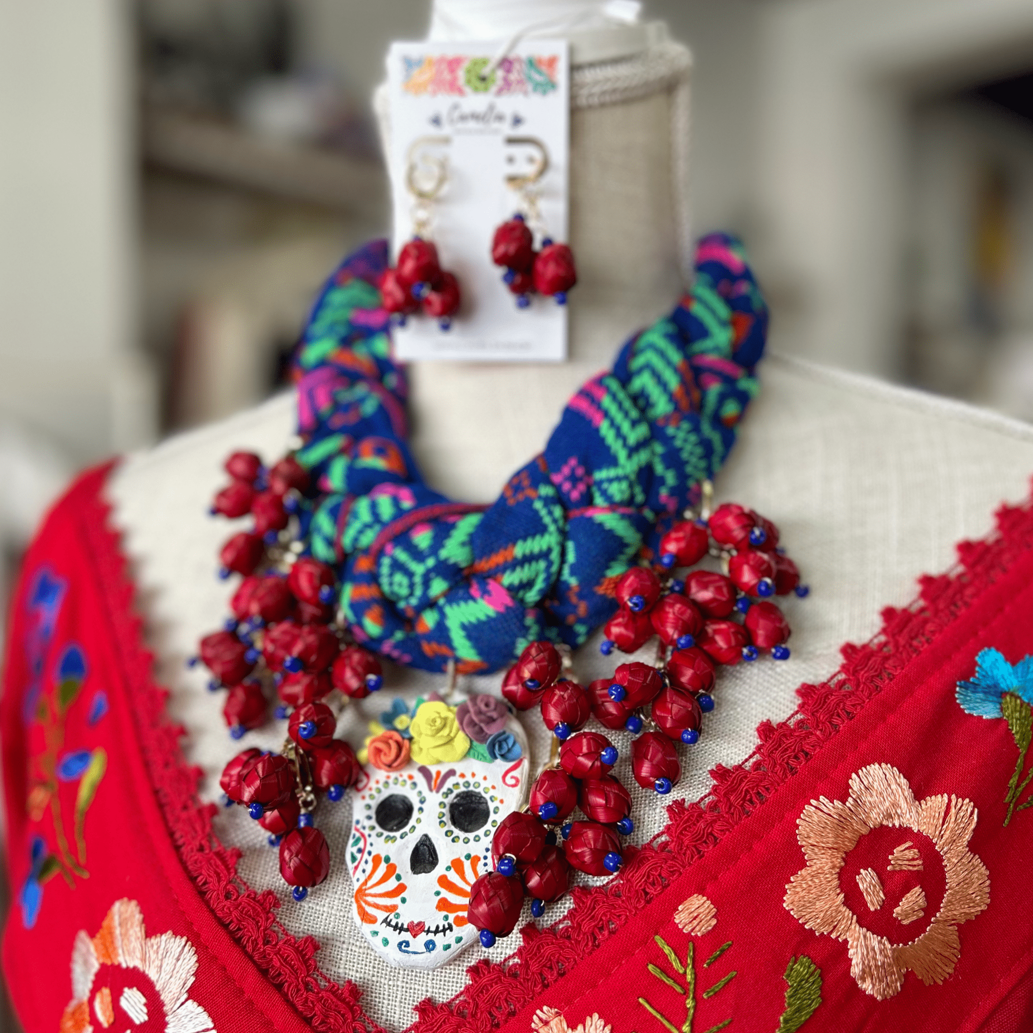 Day of the Dead Necklace Set - Cambaya Braid with Palm charms Day of the Dead Necklace Set - Cambaya Braid with Palm charms