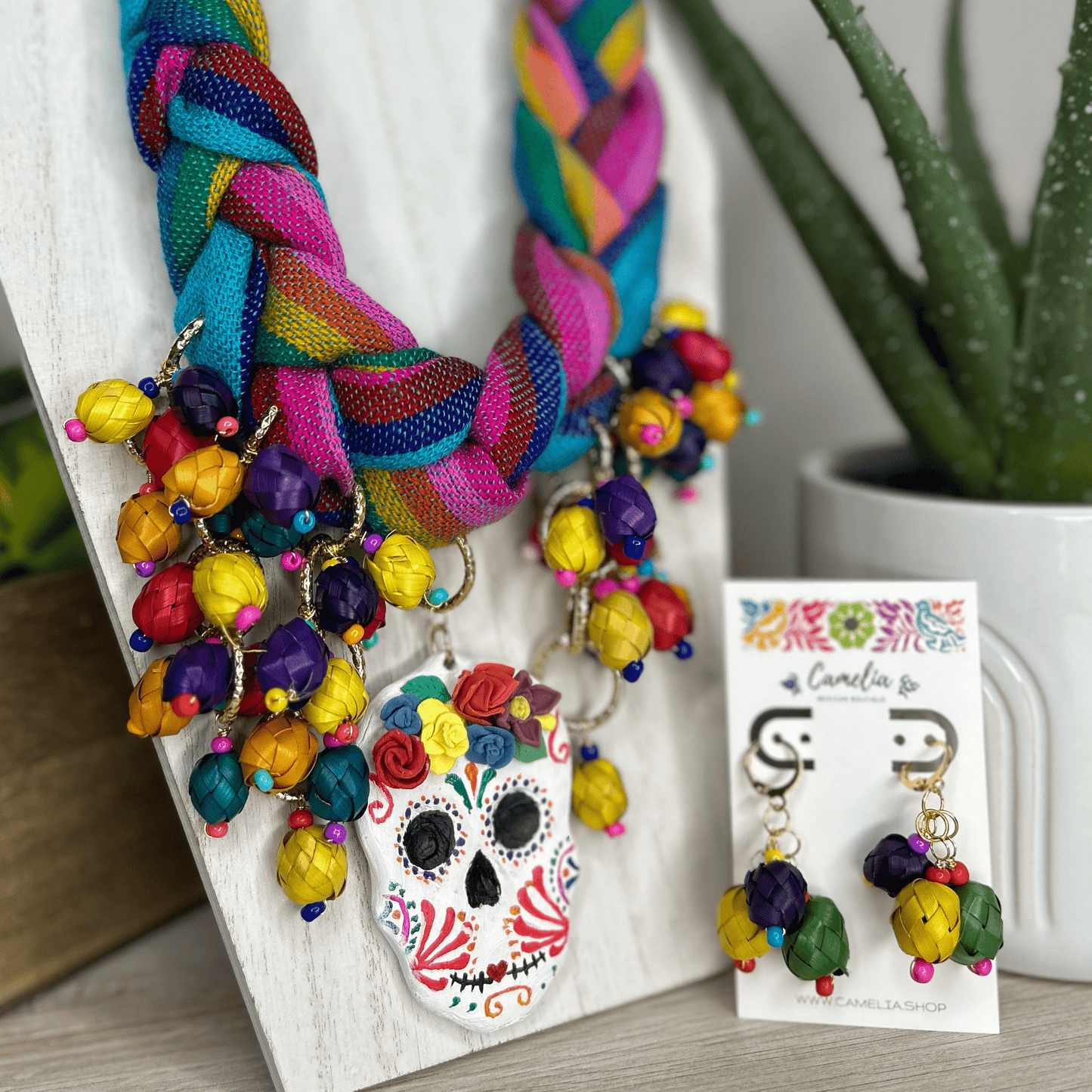 Day of the Dead Necklace Set - Cambaya Braid with Palm charms Day of the Dead Necklace Set - Cambaya Braid with Palm charms