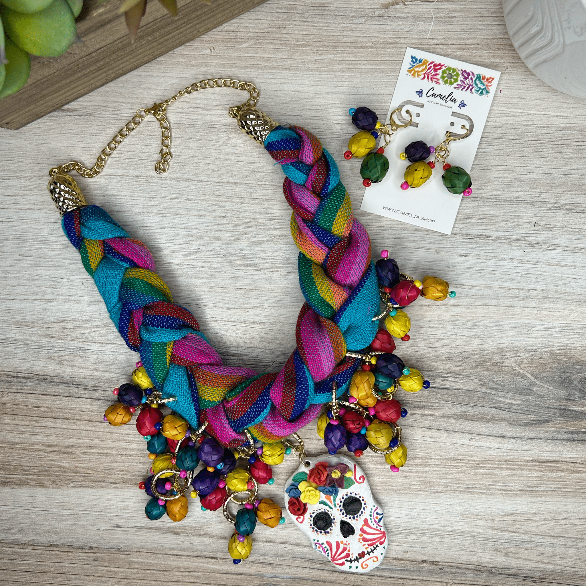 Day of the Dead Necklace Set - Cambaya Braid with Palm charms Day of the Dead Necklace Set - Cambaya Braid with Palm charms