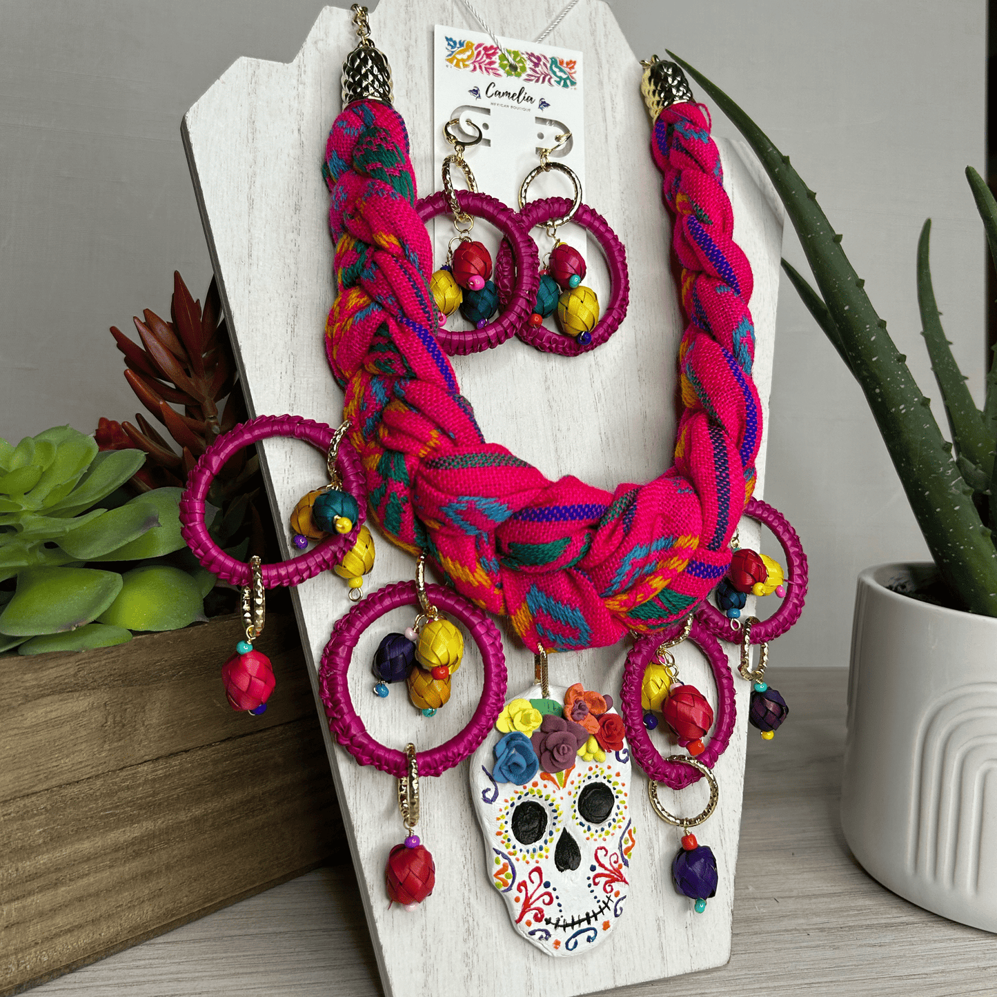 Day of the Dead Necklace Set - Cambaya Braid with Palm charms Day of the Dead Necklace Set - Cambaya Braid with Palm charms