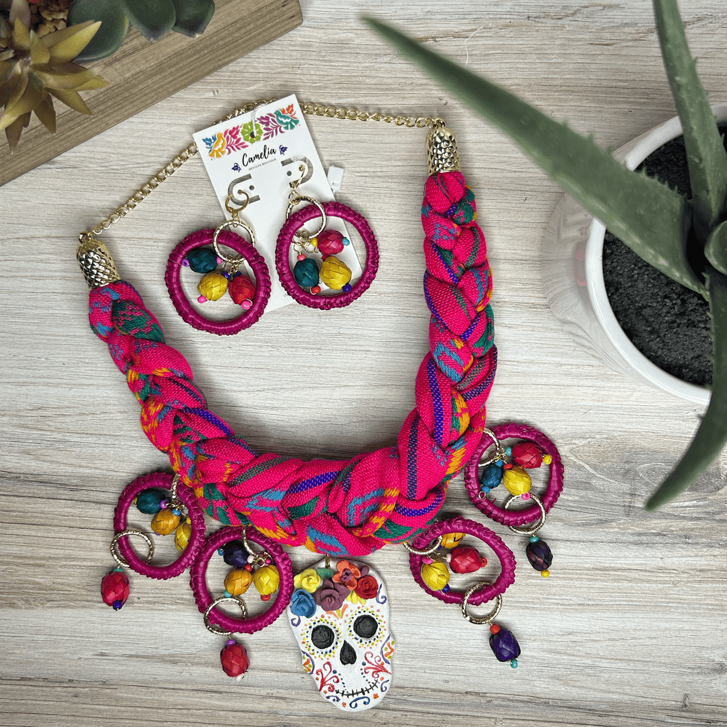 Day of the Dead Necklace Set - Cambaya Braid with Palm charms Day of the Dead Necklace Set - Cambaya Braid with Palm charms