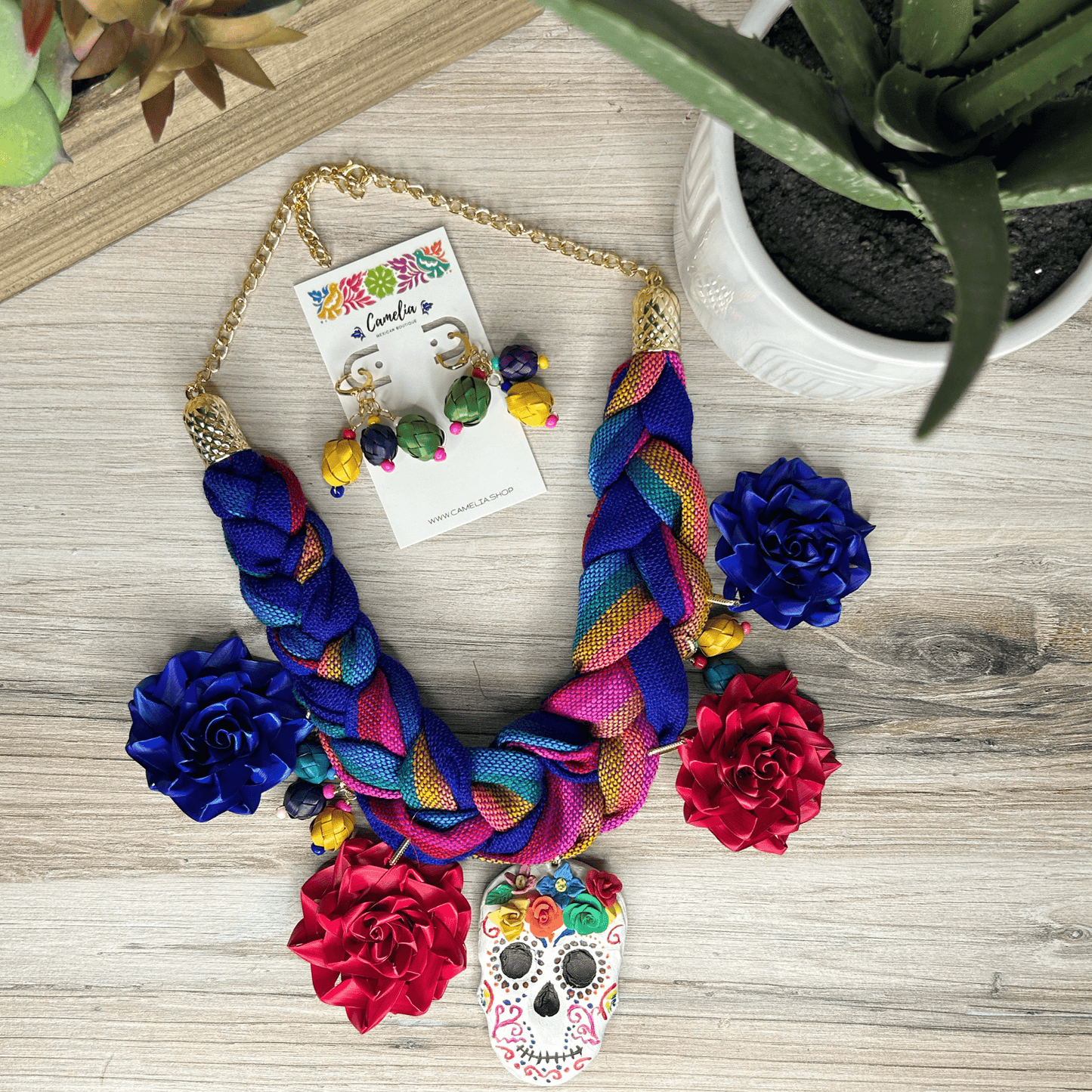 Day of the Dead Necklace Set - Cambaya Braid with Palm charms Day of the Dead Necklace Set - Cambaya Braid with Palm charms