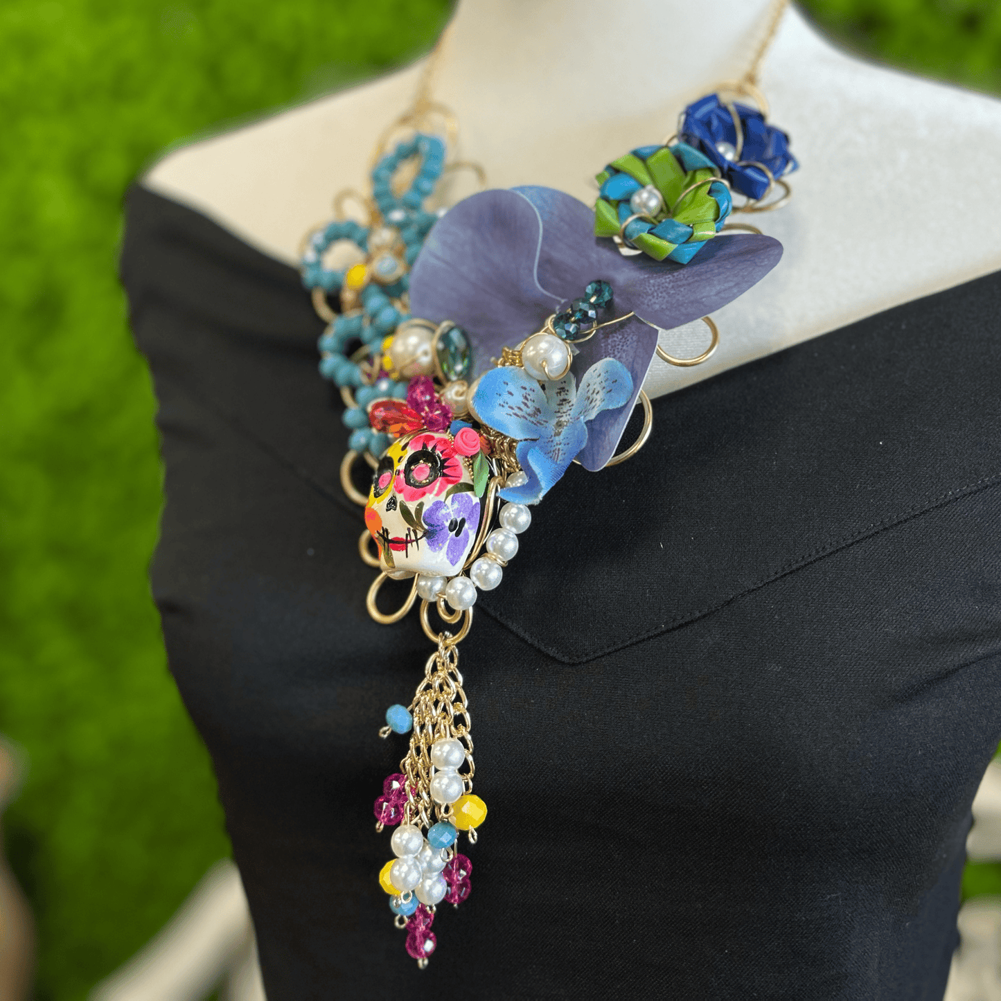 Day of the Dead Necklace Set - Ceramic Catrina  - Blue Day of the Dead Necklace Set - Ceramic Catrina  - Blue