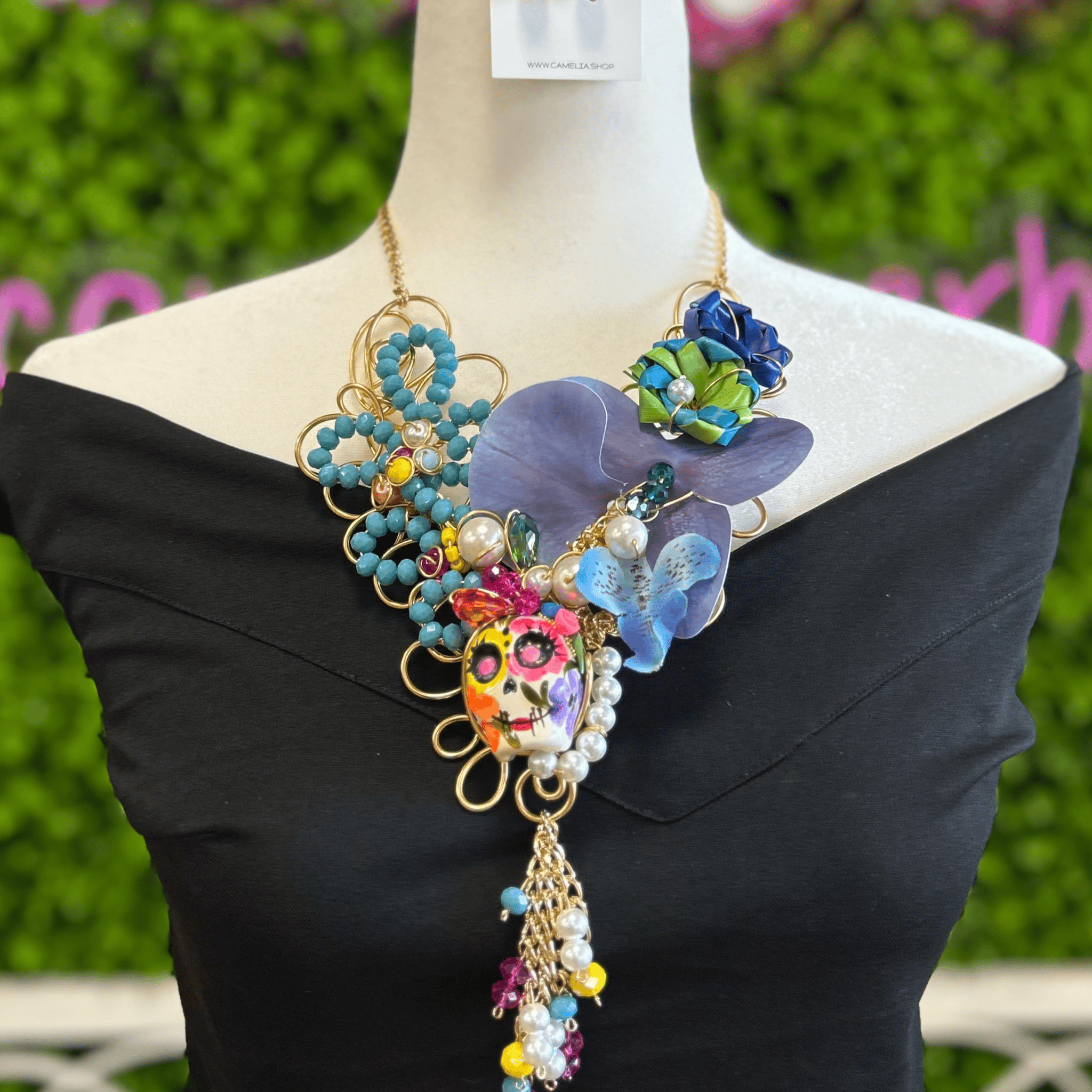 Day of the Dead Necklace Set - Ceramic Catrina  - Blue Day of the Dead Necklace Set - Ceramic Catrina  - Blue