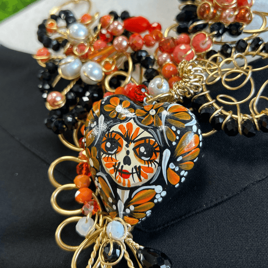 Day of the Dead Necklace Set - Ceramic Heart - Black Day of the Dead Necklace Set - Ceramic Heart - Black