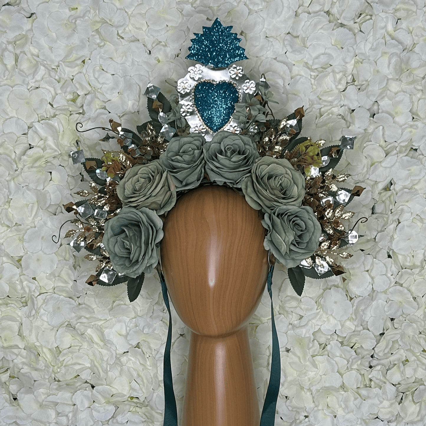 Day of the Dead Sacred Heart Headband - Green Laton Day of the Dead Sacred Heart Headband - Green Laton